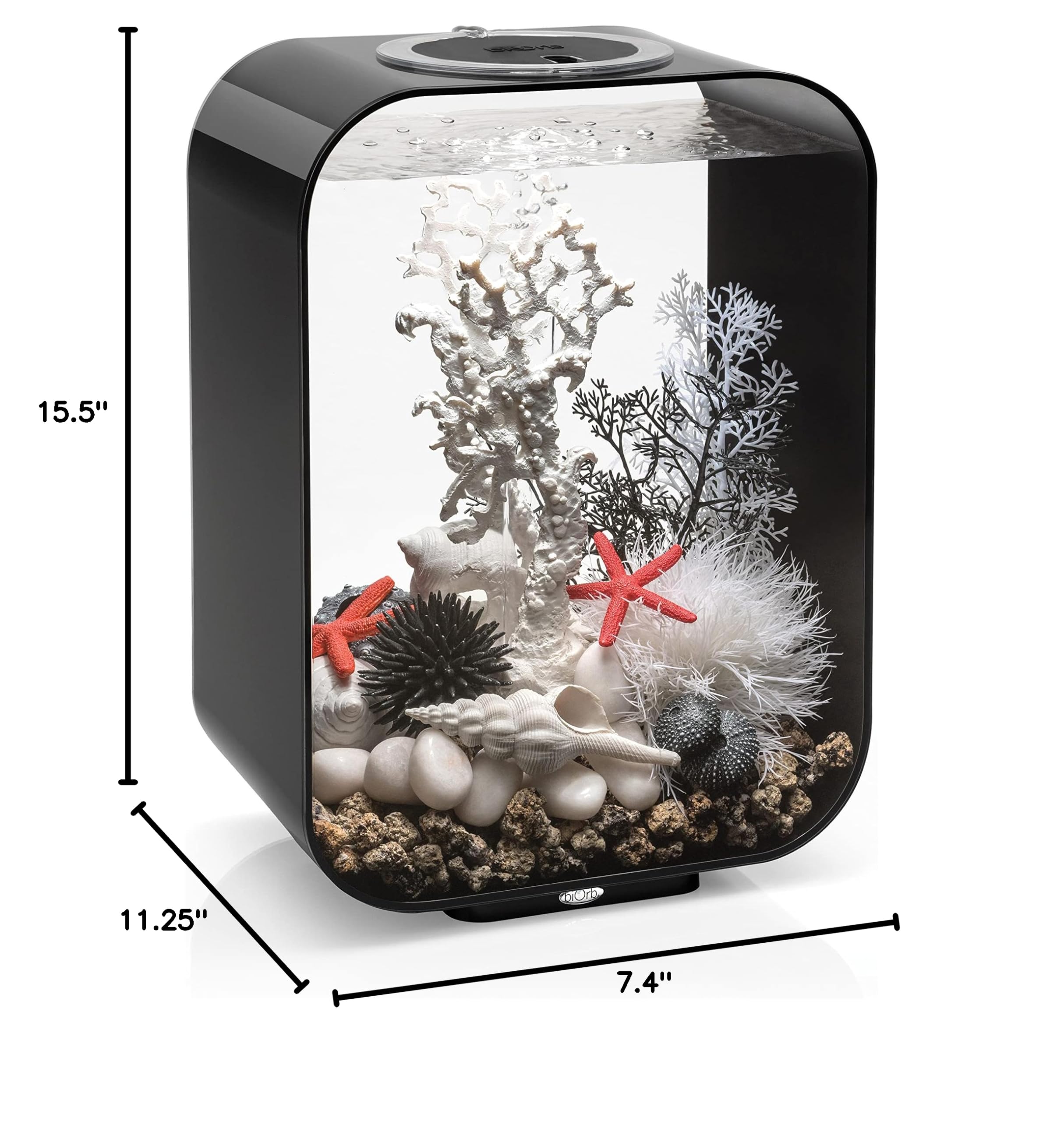 biOrb Life 15 Acrylic 4-Gallon Aquarium with White LED Lights - Modern Compact Fish Tank for Tabletop or Desktop Display in Black - Perfect for Home, Office Decor or Small Space Aquascaping