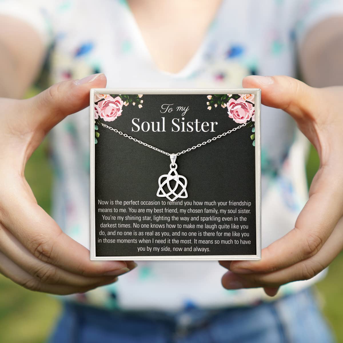 RareLove Soul Sister 925 Sterling Silver Celtic Knot Infinity Heart Necklace - Best Friend Birthday Gift for Women, Perfect for Anniversaries, Graduations, and Sisterhood Celebrations