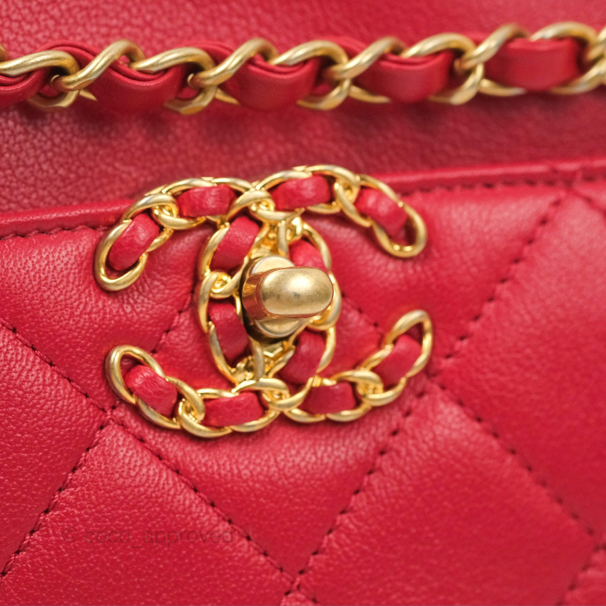 Chanel Red Goatskin Camera Bag with Aged Gold Chain Strap - Luxury Crossbody Bag for Women, Perfect for Parties & Evening Events