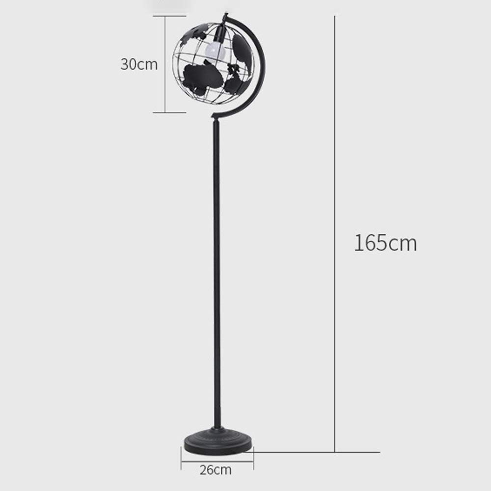 Black World Map Cage Floor Lamp - Industrial E27 Standing Light for Living Room, Home & Office | Perfect for Reading, Decor & Ambient Lighting