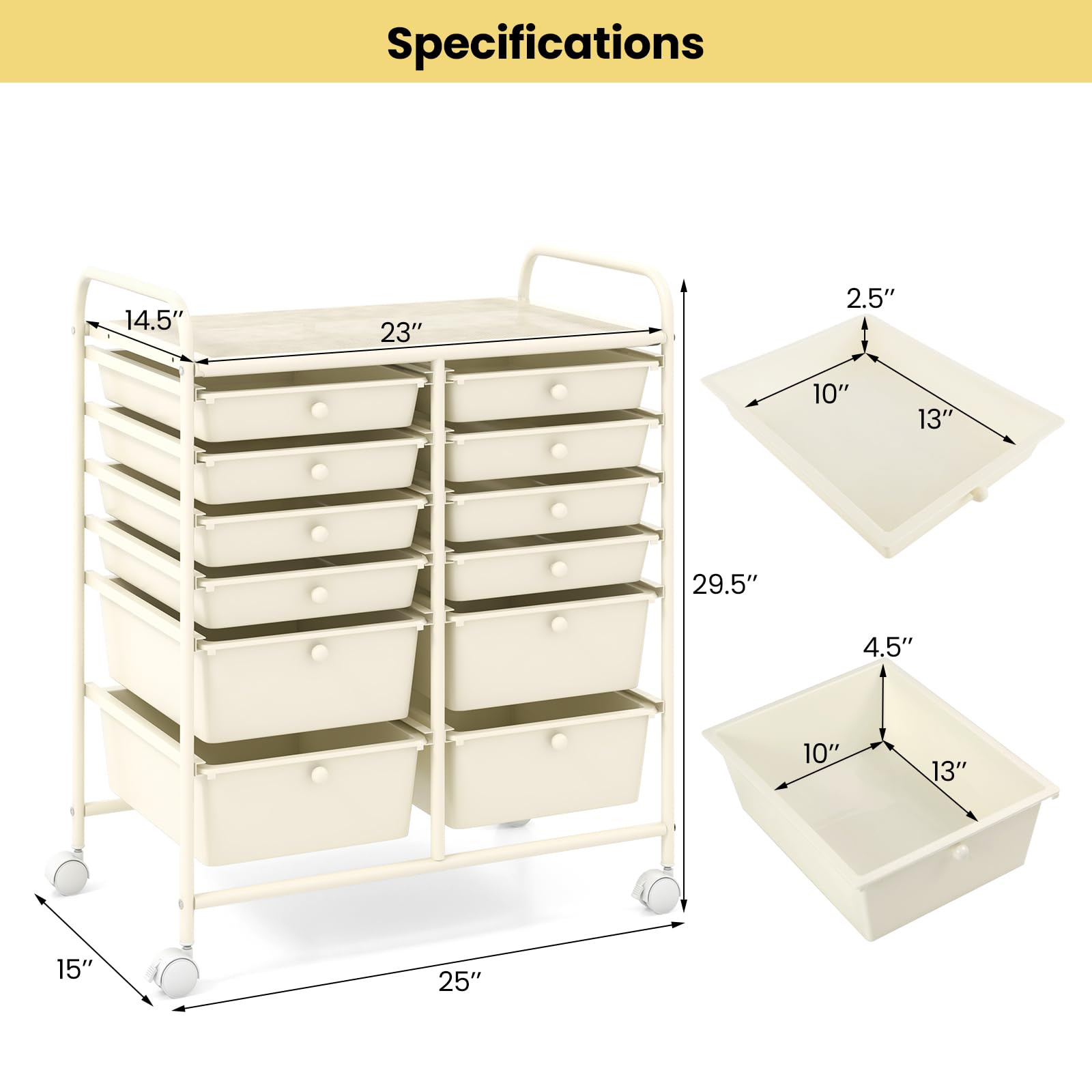 RELAX4LIFE 12-Drawer Rolling Storage Cart with Wheels - Mobile Craft Organizer for Art Supplies, Office, School & Beauty Salon | Portable Utility Cart for Home, Studio & Workplace Organization (White)