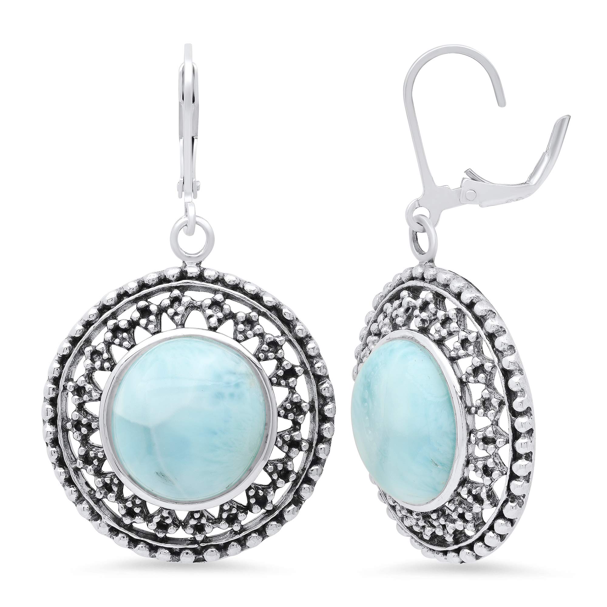 Nickel-Free .925 Sterling Silver Larimar Jewelry Set with High Polish Finish - Includes Jewelry Cloth & Pouch for Gifts, Weddings & Special Occasions