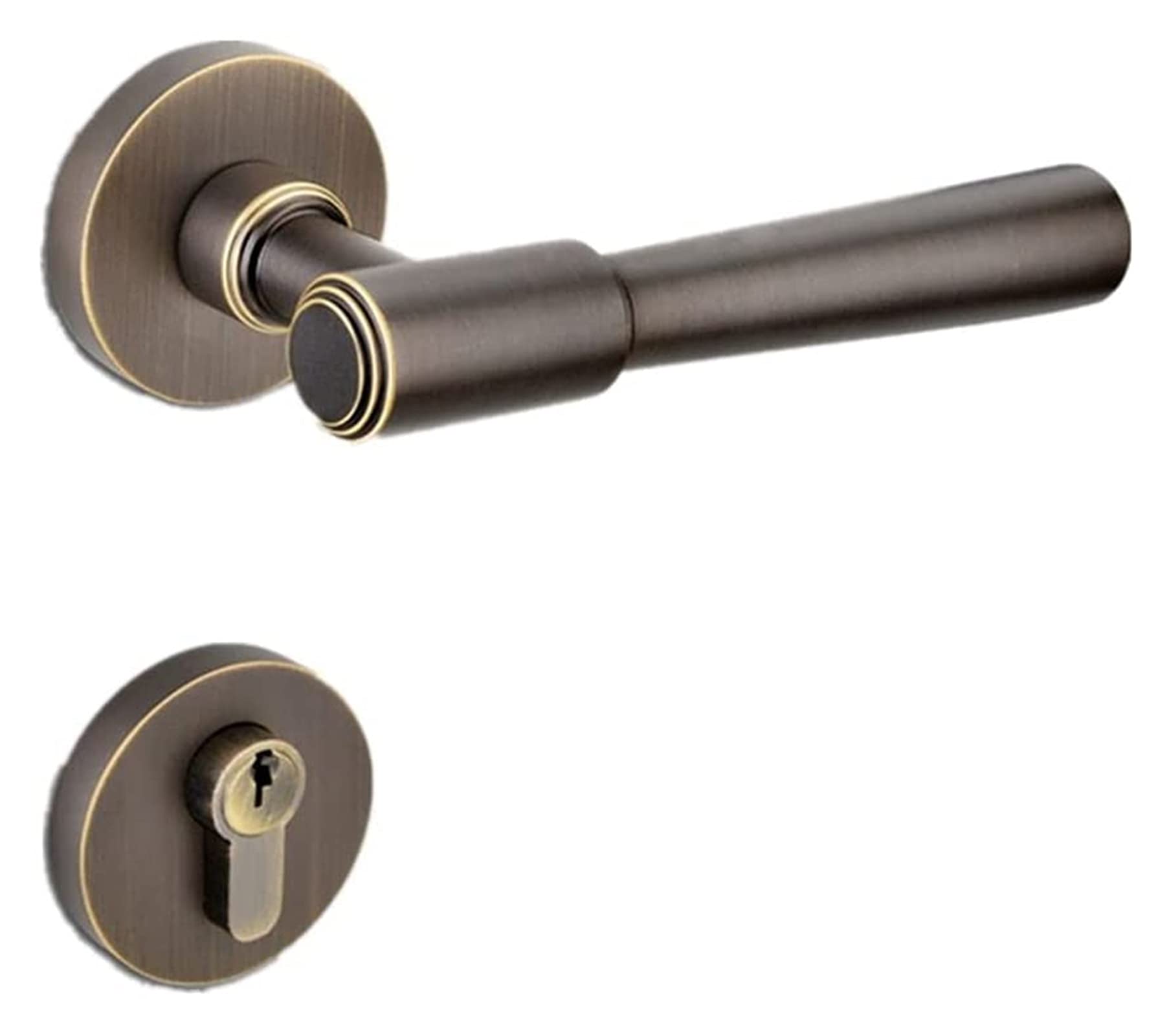 JJZXPJ Solid Brass Door Handles & Split Door Locks - Coffee Bronze Finish for Bedroom & Interior Doors | Durable Hardware for Home, Office & Apartment Security