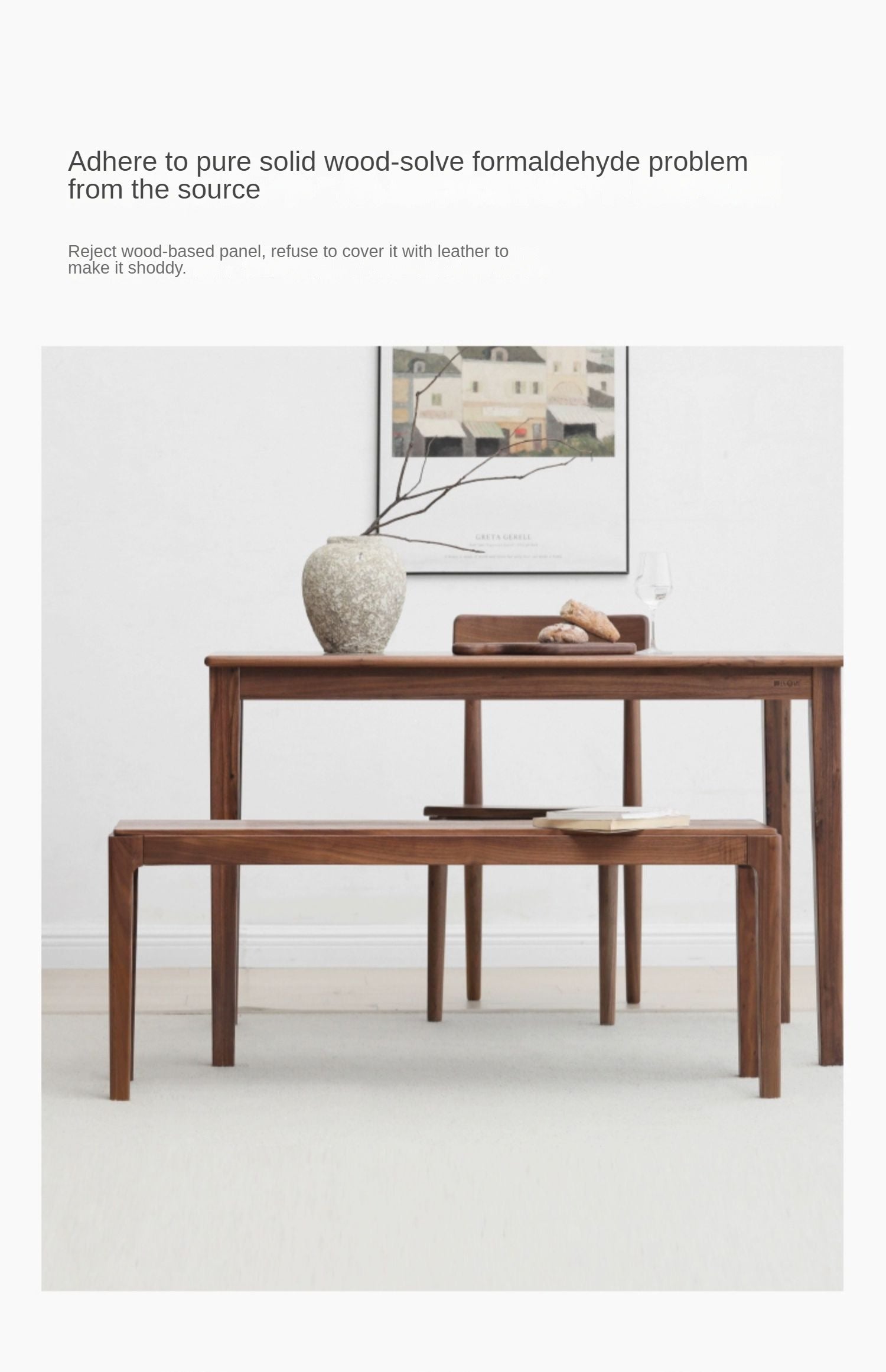 Black Walnut Solid Wood Nordic Long Bench - Modern Entryway & Dining Room Seating - Perfect for Hallway, Bedroom, and Living Room Decor