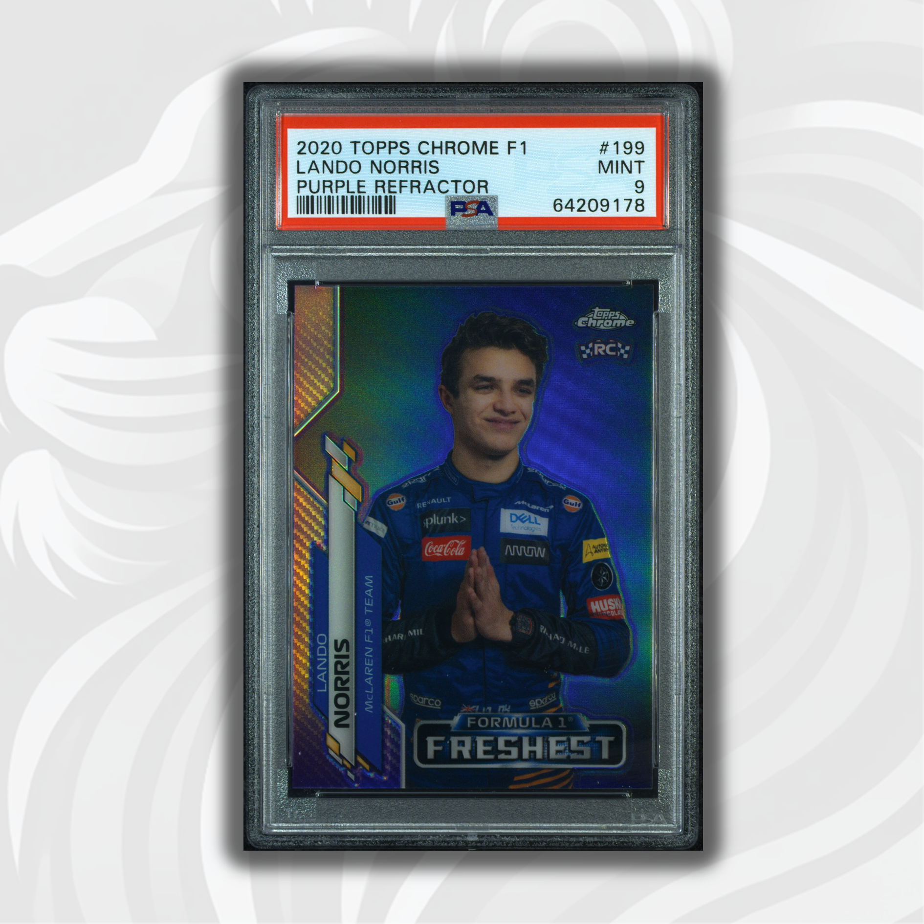 PSA 9 Lando Norris #199 Purple Refractor Rookie Card 296/399 - Collectible Trading Card for F1 Fans, Perfect for Display & Investment