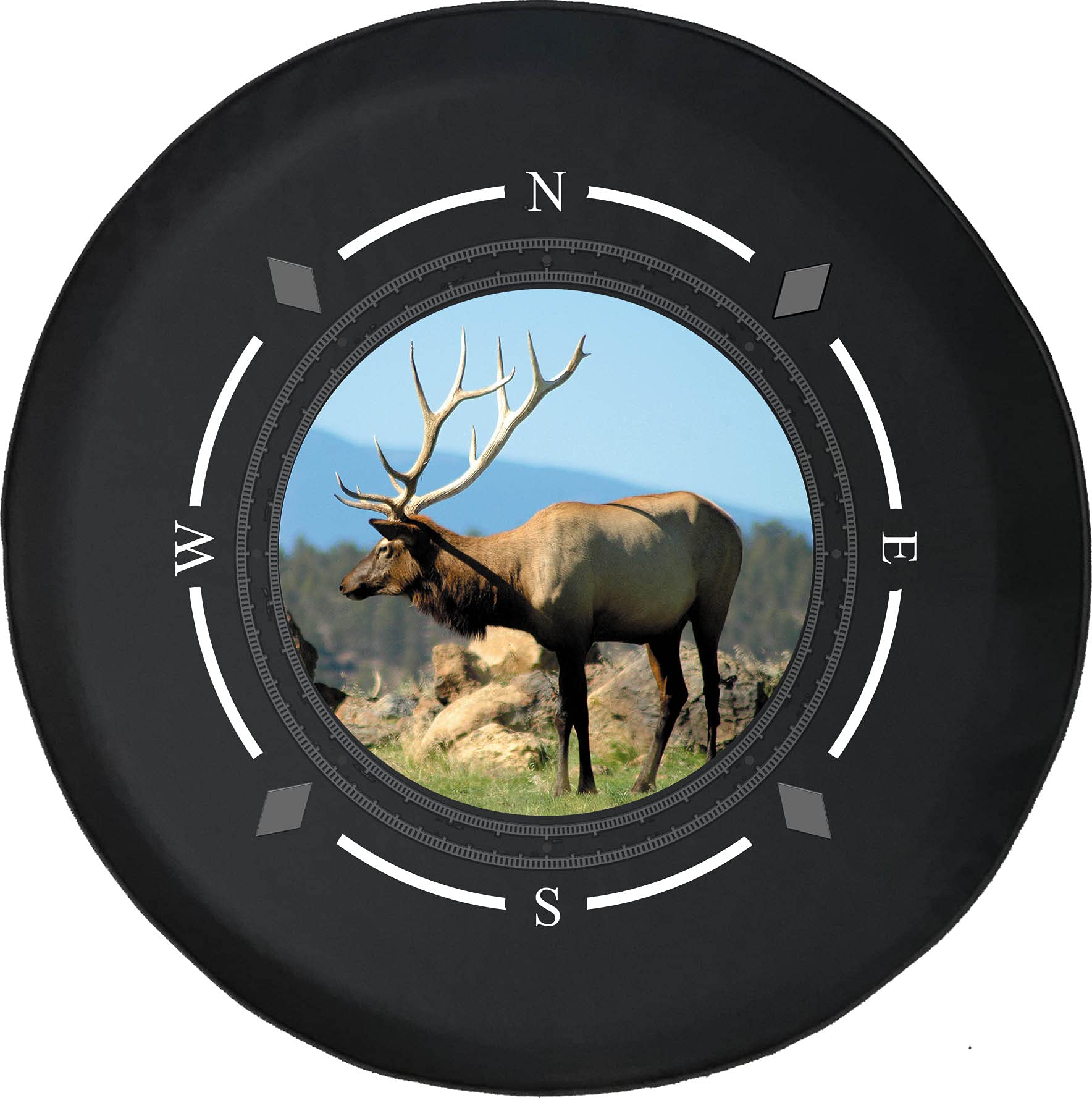 American Unlimited Spare Tire Cover with Compass Elk Design - Heavy Duty Hunting & Big Game Wheel Cover for SUV, Trailer, RV Accessories - Fits Most Vehicles - Perfect for Off-Road Adventures & Outdoor Camping