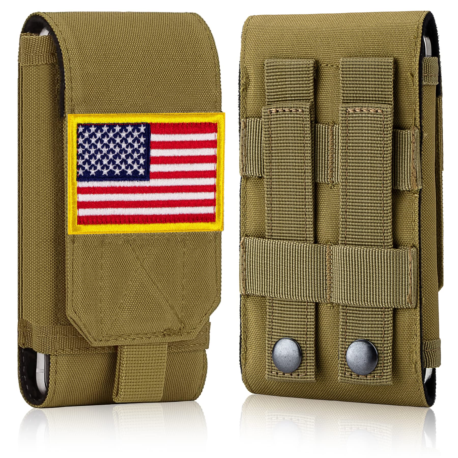 IronSeals Tactical Molle Phone Case - Heavy Duty Loop Belt Holster Pouch with Flag Patch for iPhone 16 Pro Max/16 Plus/16 Pro/16/15 Pro Max/14 Pro Max/13 Pro Max/12 Pro Max & Galaxy S24 Ultra - Perfect for Outdoor Adventures, Hiking, Camping & Military Use
