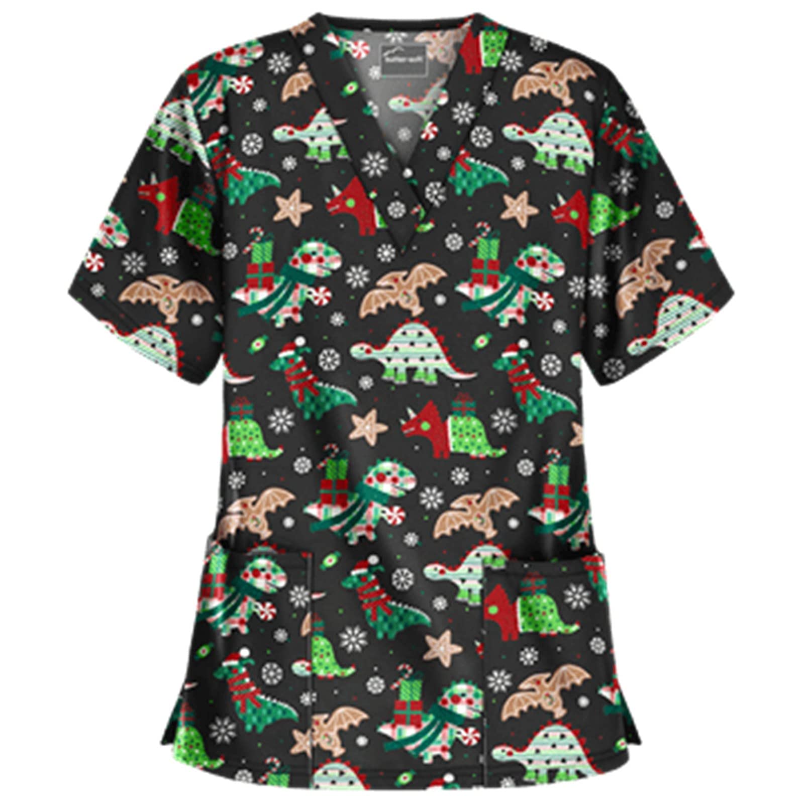 NBXNZWF Women's Christmas Scrub Tops - Stretch Medical Workwear with Snowman Print, V-Neck Nursing Uniform (Plus Size Available) | Holiday Hospital Attire for Nurses, Doctors & Healthcare Professionals