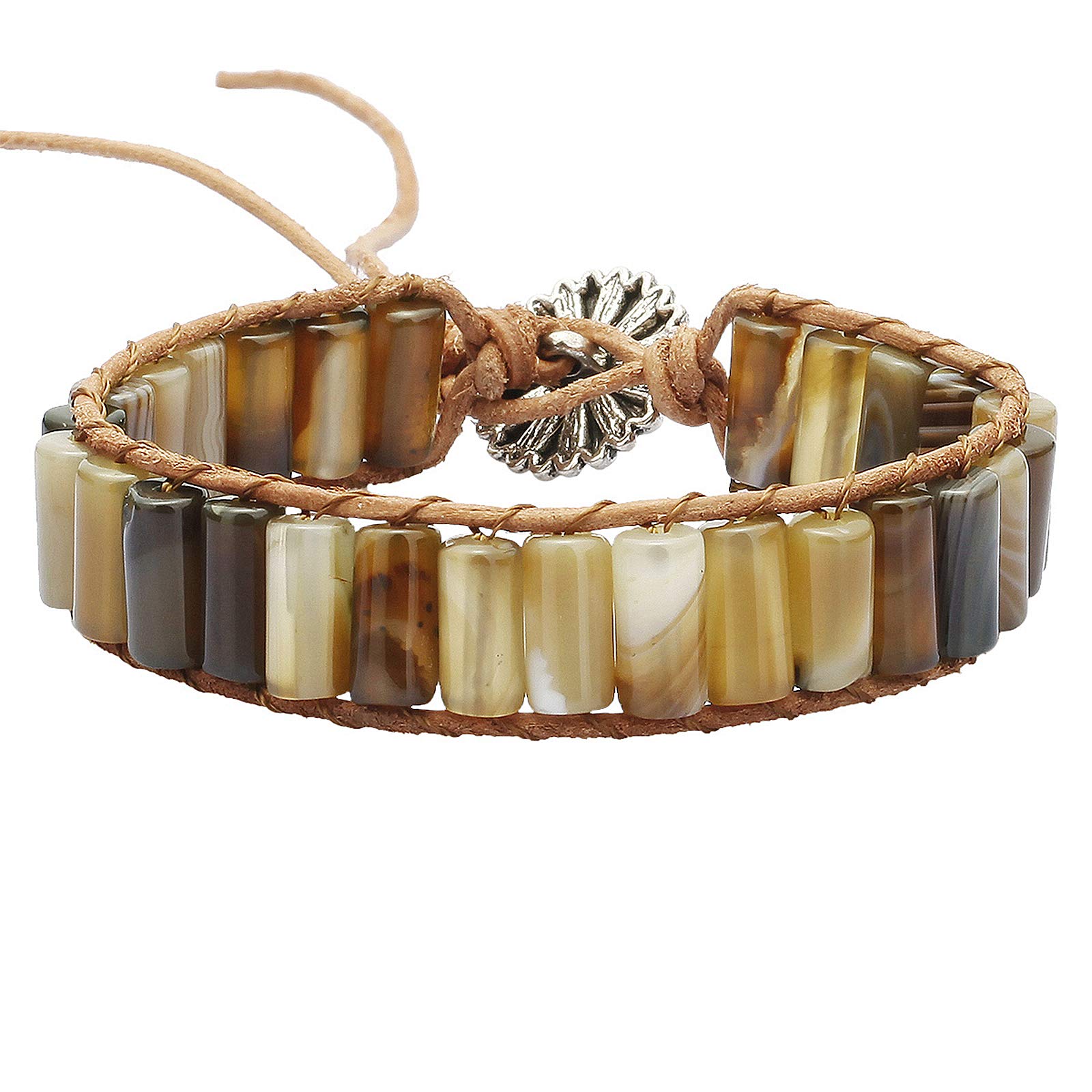 Nupuyai 7 Chakra Yoga Bracelets for Men & Women - Boho Gemstone Leather Woven Bangle for Meditation, Healing & Spiritual Balance | Perfect for Yoga, Reiki, Mindfulness & Boho Fashion