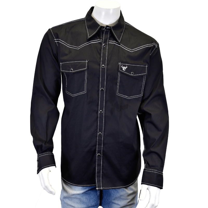 Men's Classic Black Long Sleeve Western Shirt - Cowboy Style Button Up Shirt for Casual Wear, Rodeo & Country Events