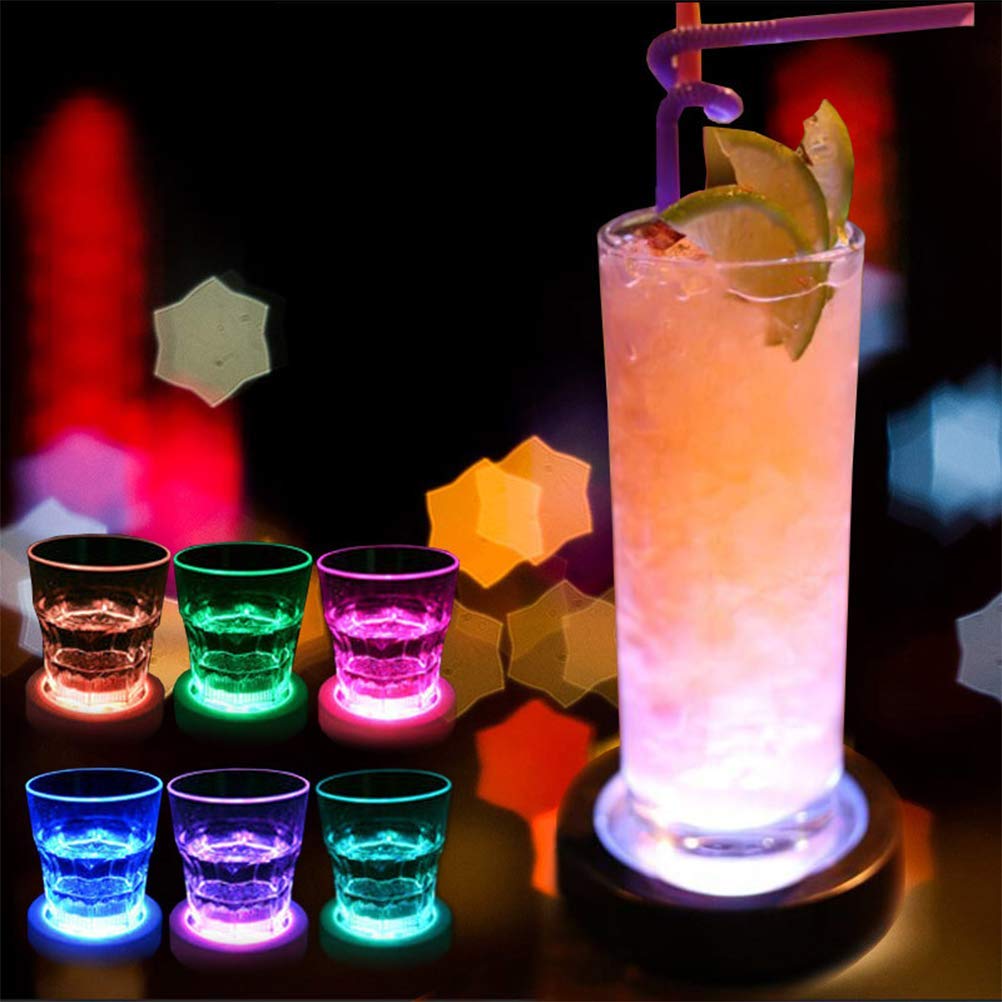 LAFEINA USB Rechargeable LED Drink Coasters - Glowing Cup Holders for Beer, Wine & Beverages - Party, Wedding & Bar Accessories - Black (1 Pack) - Perfect for Home Entertaining & Nightclubs