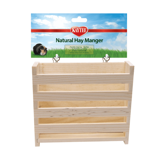 Kaytee Natural Wooden Hay Manger for Small Pets - Rabbit, Guinea Pig, Hamster Cage Accessory - Chew Toy & Feeding Station for Healthy Teeth