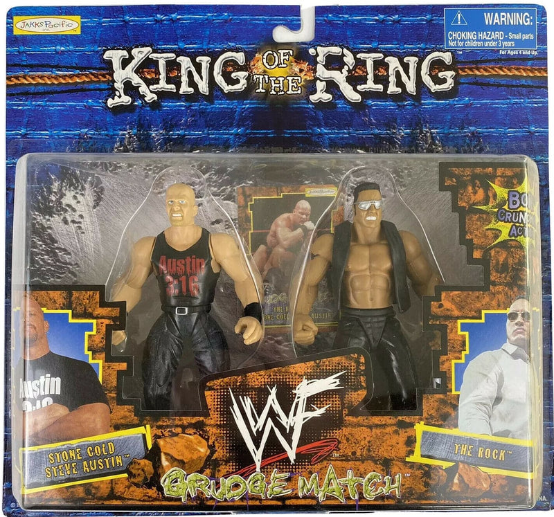 Vintage 1999 WWF Jakks Pacific Grudge Match Action Figure Set - Stone Cold Steve Austin vs. The Rock - Collectible Wrestling Toys for Display & Play - Perfect for WWE Fans & Collectors