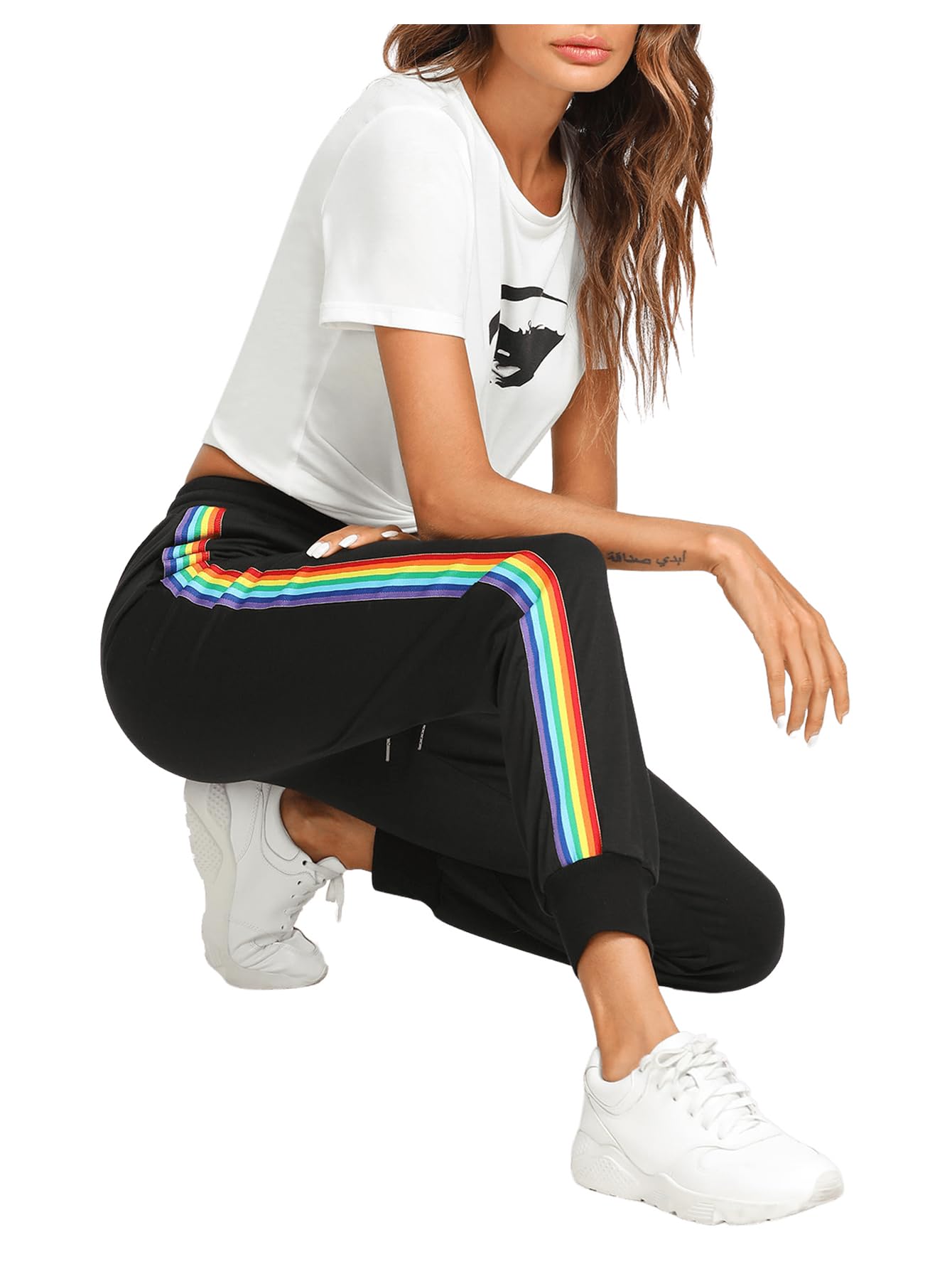 SweatyRocks Women's Casual Striped Jogger Sweatpants with Drawstring Waist & Pockets - Comfortable Lounge Pants for Yoga, Running, and Everyday Wear