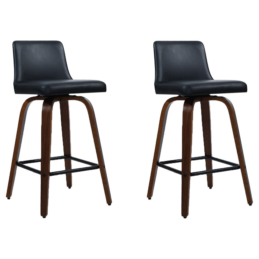 2 Pack Swivel Bar Stools with Leather Padded Seat and Wooden Base - Perfect for Kitchen Island, Home Bar, and Dining Room Decor