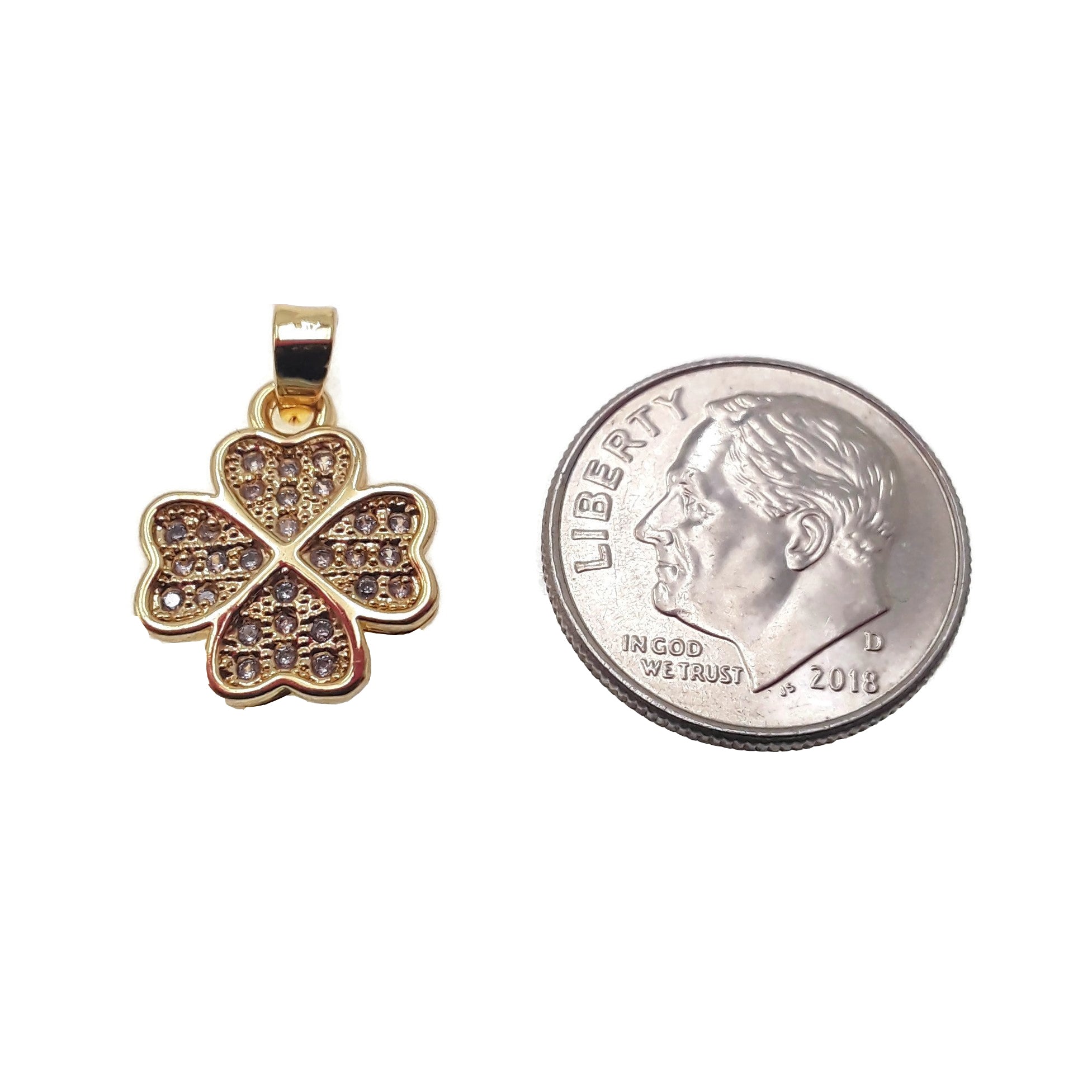 12x12mm Gold Plated Copper Clover Charm with Micro Pave Clear Zircon - Perfect for Jewelry Making, DIY Crafts & Lucky Charm Bracelets