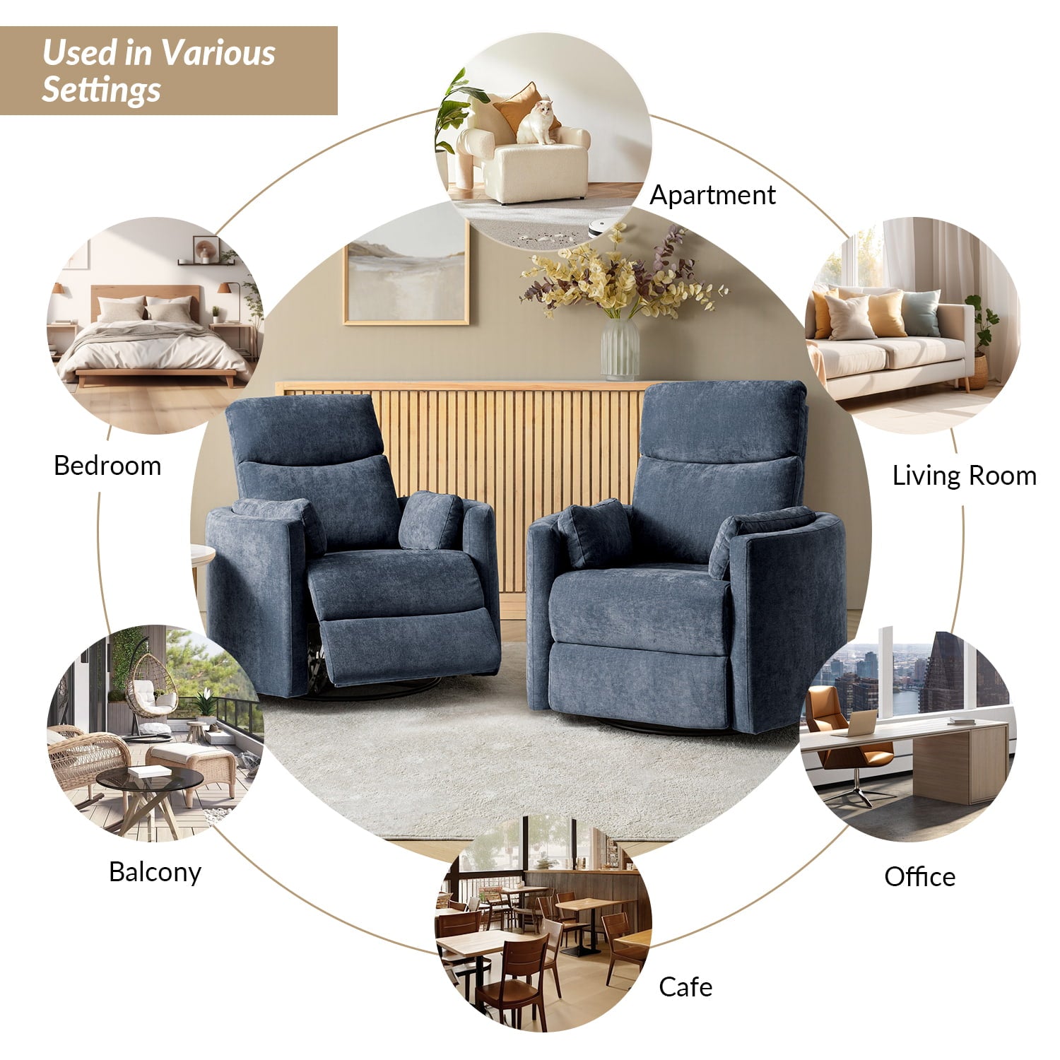 Monica Swivel Rocker Power Recliner Chair with Adjustable Headrest & Lumbar Support - Optional Removable Pillows - Perfect for Living Room, Home Theater & Relaxation