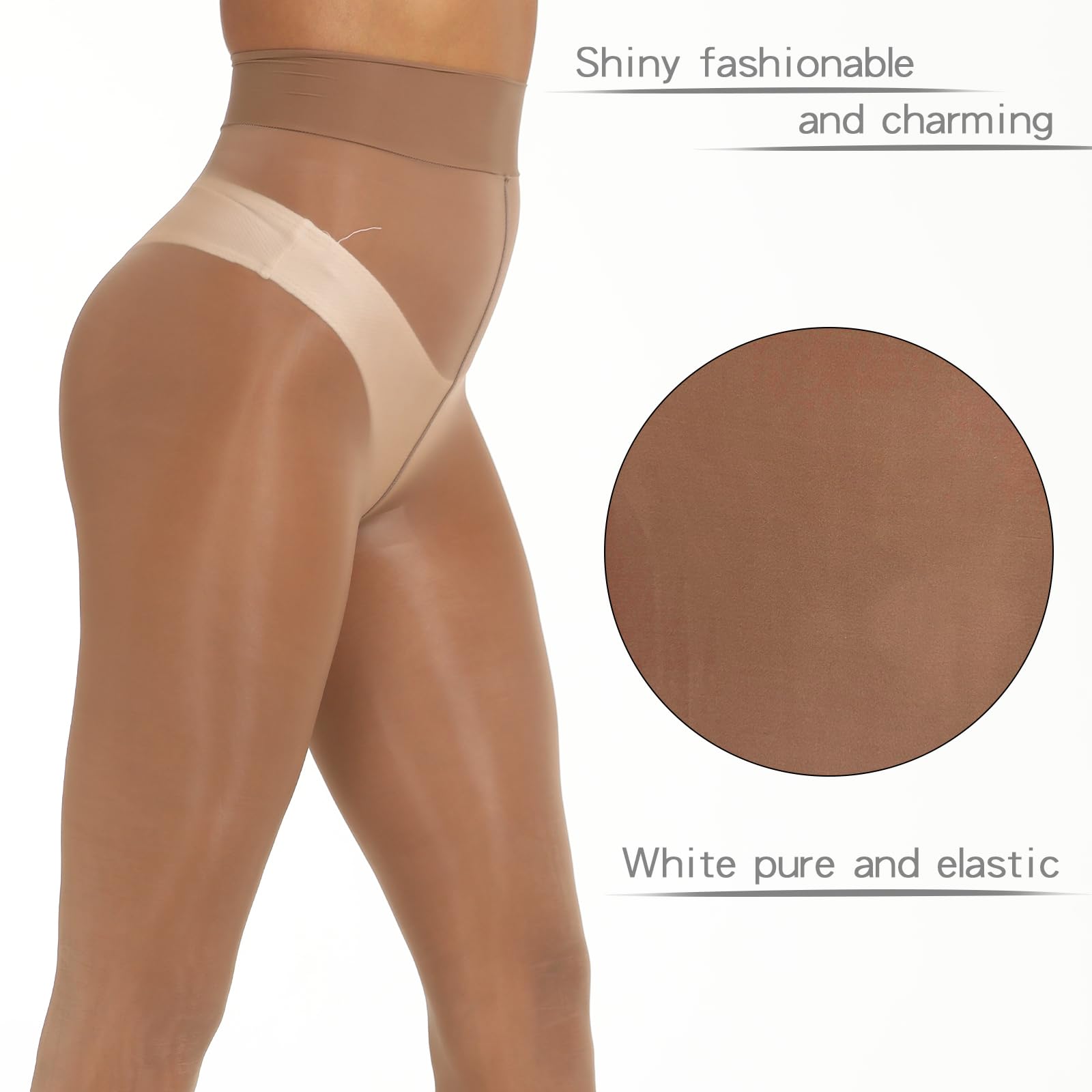 MANZI 2 Pairs Women's Shiny Sheer Tights - High Waist Silk Comfort Stockings - Oil Shimmery Nylons Pantyhose for Party, Date Night & Special Occasions