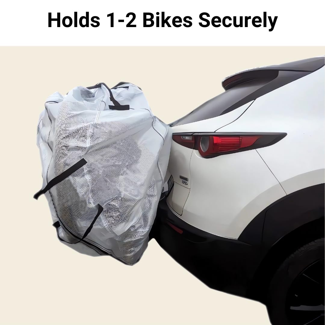 FORMOSA ALL CLEAR Translucent PVC Mesh Bike Transport Cover - Waterproof Bicycle Cover for 1-2 Bikes - Compatible with Rear Hitch Mount Racks - Perfect for Road Trips, Camping & Outdoor Adventures