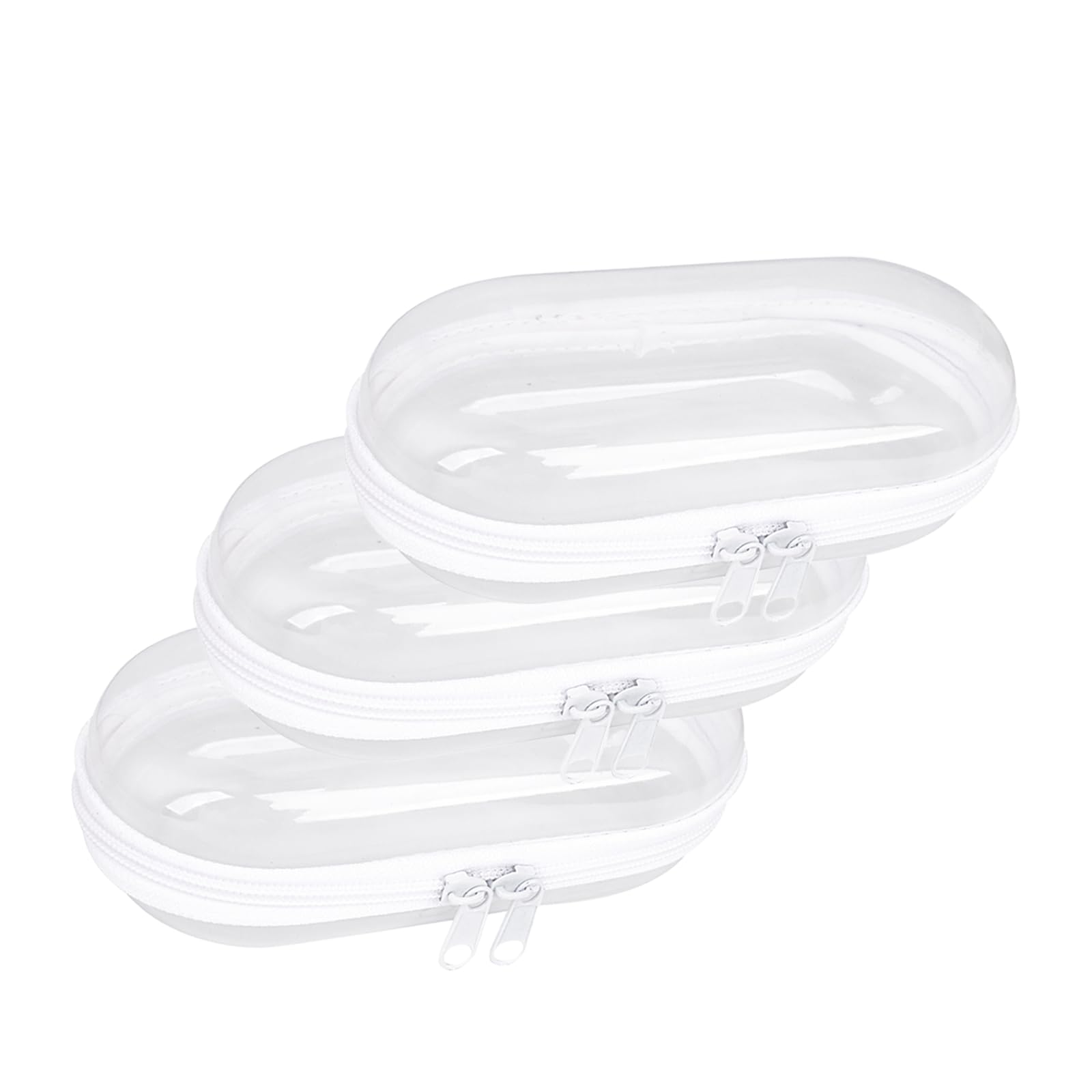 3PCS Clear Hard Shell Zipper Case Set - Transparent Plastic Travel Storage Organizer Pouches for Jewelry, Makeup & Toiletries | Portable Cosmetic & Accessory Cases for Travel, Home & Office Organization