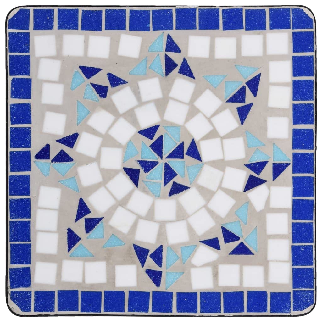 CHARMMA Blue and White Ceramic Mosaic Side Table - 13.8