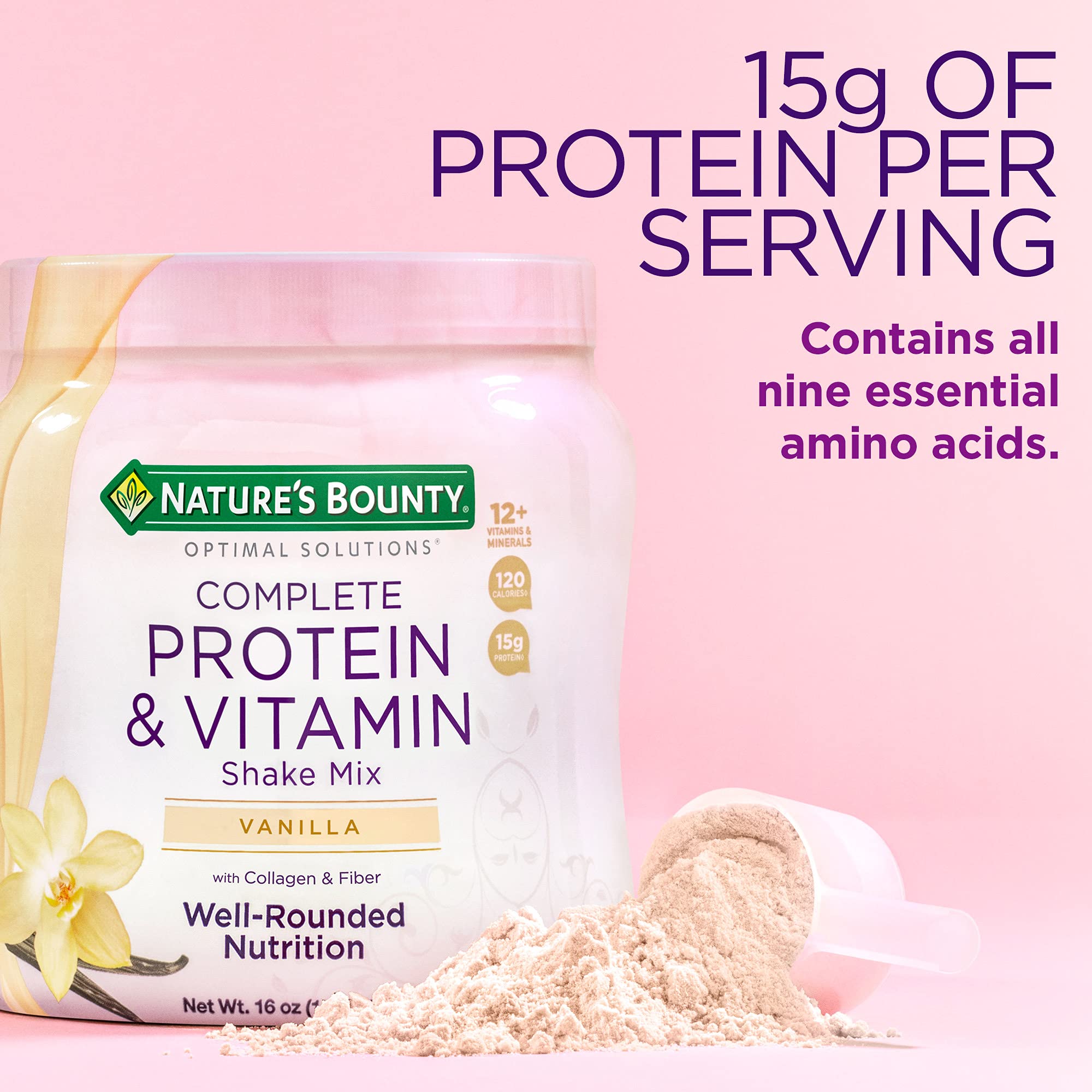 Nature's Bounty Optimal Solutions Protein Powder with Vitamin C - 16 oz Whey Protein Supplement for Muscle Recovery, Energy Boost & Immune Support - Ideal for Post-Workout, Fitness Enthusiasts & Active Lifestyles