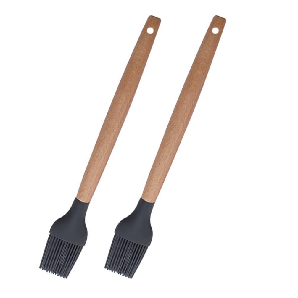 Hemoton 2-Piece Wooden Handle Silicone Basting Brush Set - Heat-Resistant Kitchen & BBQ Cooking Tool for Baking, Grilling, Pastry & Meat Basting - Perfect for Oils, Sauces & Marinades