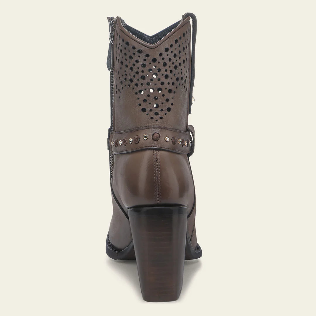 4I18RS Women's Brown Western Cowgirl Ankle Boots - Genuine Cowhide Leather for Comfort & Style - Perfect for Rodeo, Country Dancing & Casual Wear
