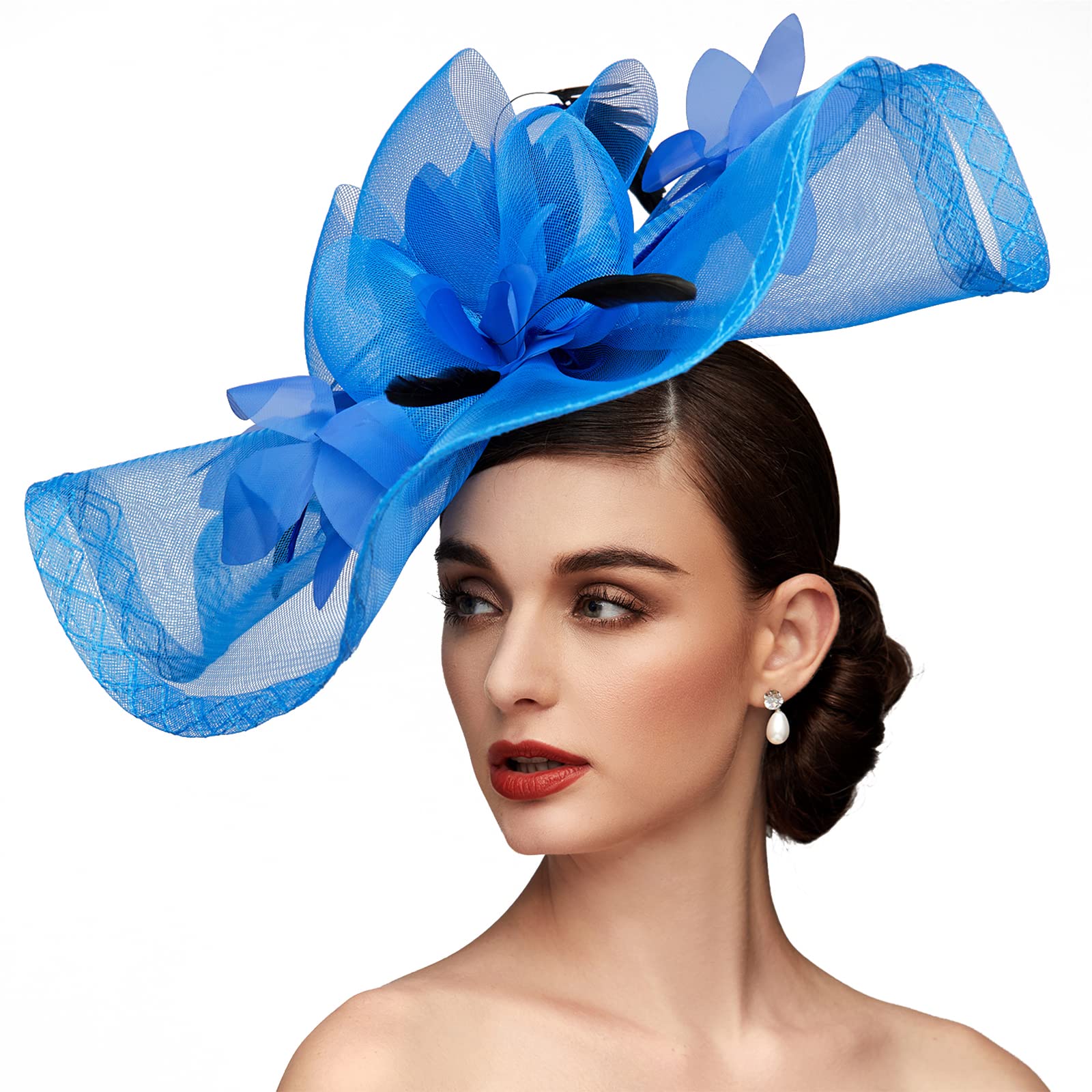 Elegant Mesh Floral Feather Fascinator Headband for Women - Wedding, Cocktail Party, Tea Party, Special Occasions & Formal Events - Perfect Bridal Accessory & Ladies' Hat for Royal Races, Garden Parties & Evening Galas