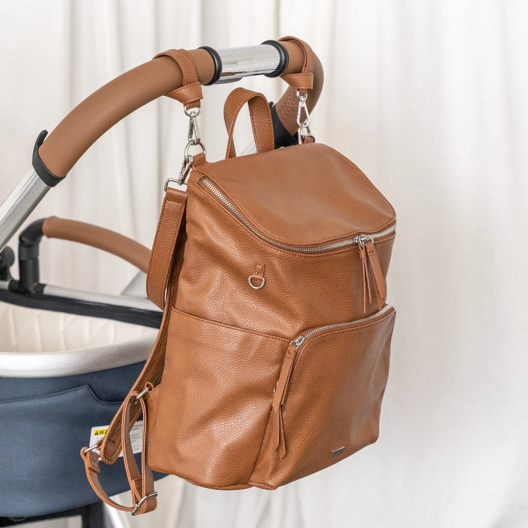 Vanchi Vegan Leather Frankie Everyday Backpack for Women & Men - Pebbled Tan - Stylish Laptop Bag for Work, Travel & College