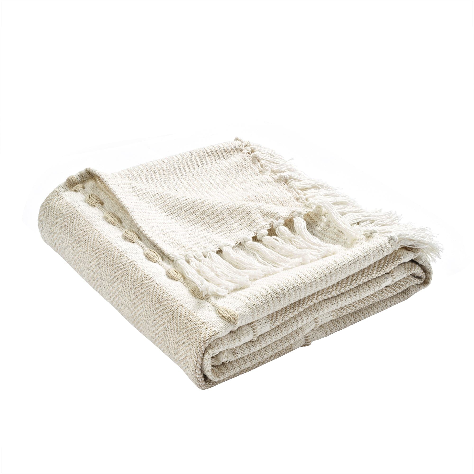 Herringbone Stripe Yarn-Dyed Cotton Woven Tassel Throw Blanket - Soft & Cozy Decorative Couch Cover for Living Room, Bed, Sofa