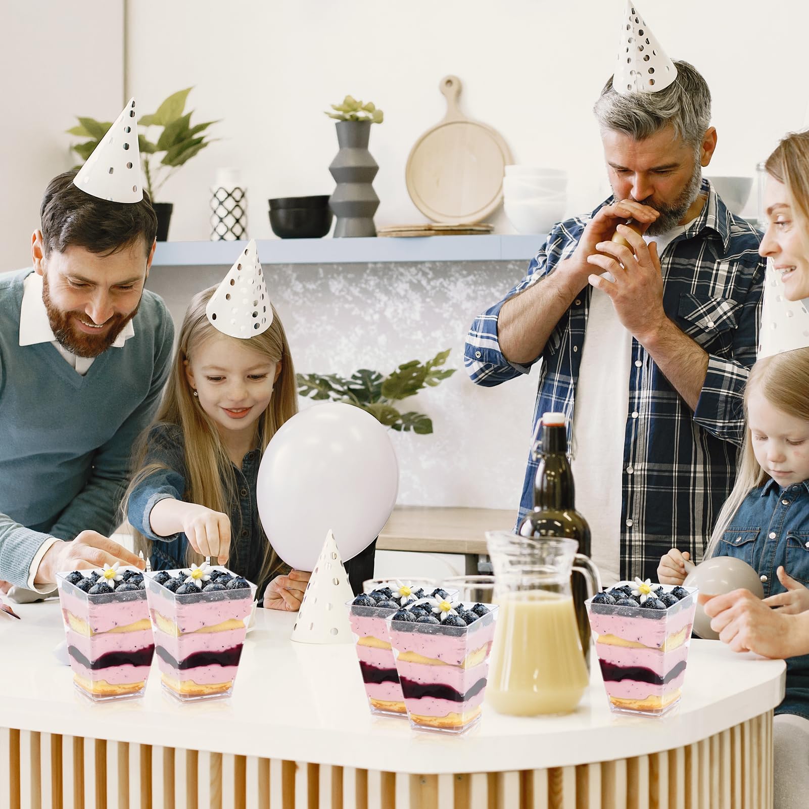 JOLLY CHEF 100-Pack 5 oz Clear Plastic Dessert Cups with Lids & Spoons | Disposable Square Appetizer Containers for Pudding, Fruit, Ice Cream | Perfect for Parties, Catering, and Home Entertaining