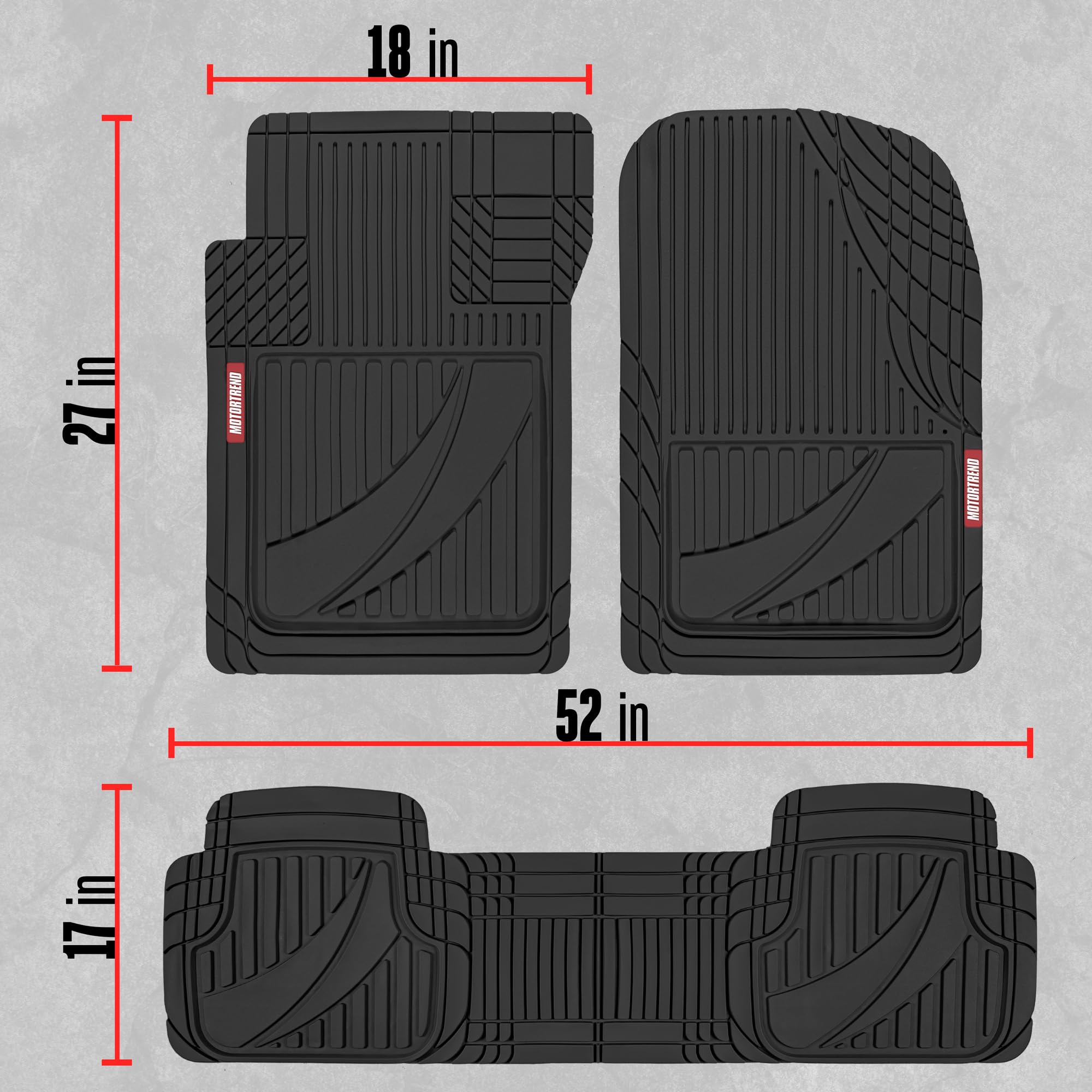 Motor Trend FlexTough™ Heavy Duty Rubber Car Floor Mats - All Weather Protection for Cars, SUVs & Trucks | Universal Fit, Trim-to-Size Design | Includes Front & Rear Seat Mats + Jumbo Cargo Liner | Perfect for Daily Commutes, Road Trips & Off-Road Adventures