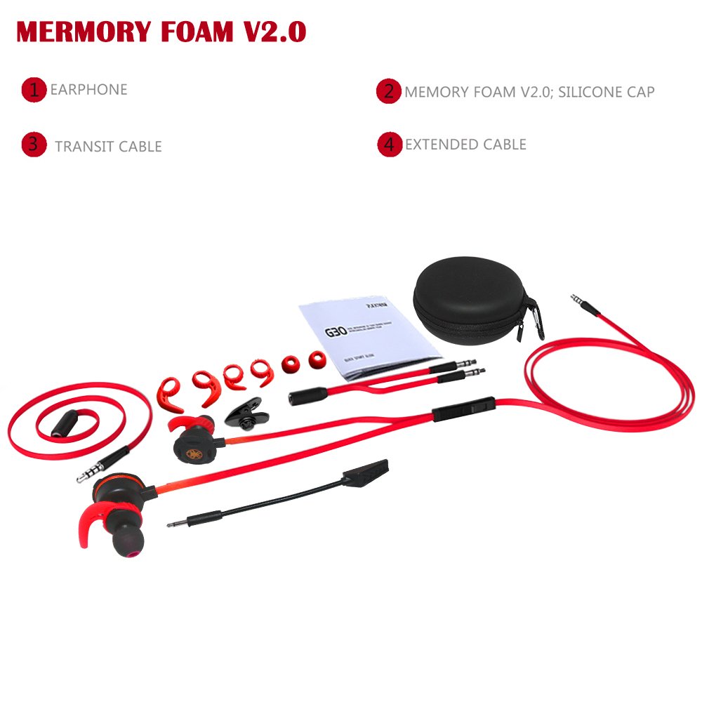 DLAND Wired Gaming Earbuds with Adjustable Mic - Noise Cancelling Headphones for PS4, Xbox, PC, Laptop & Smartphones - Soft Comfort Design, Inline Controls & Portable Case (Red) - Perfect for Esports, Online Gaming & Hands-Free Calling