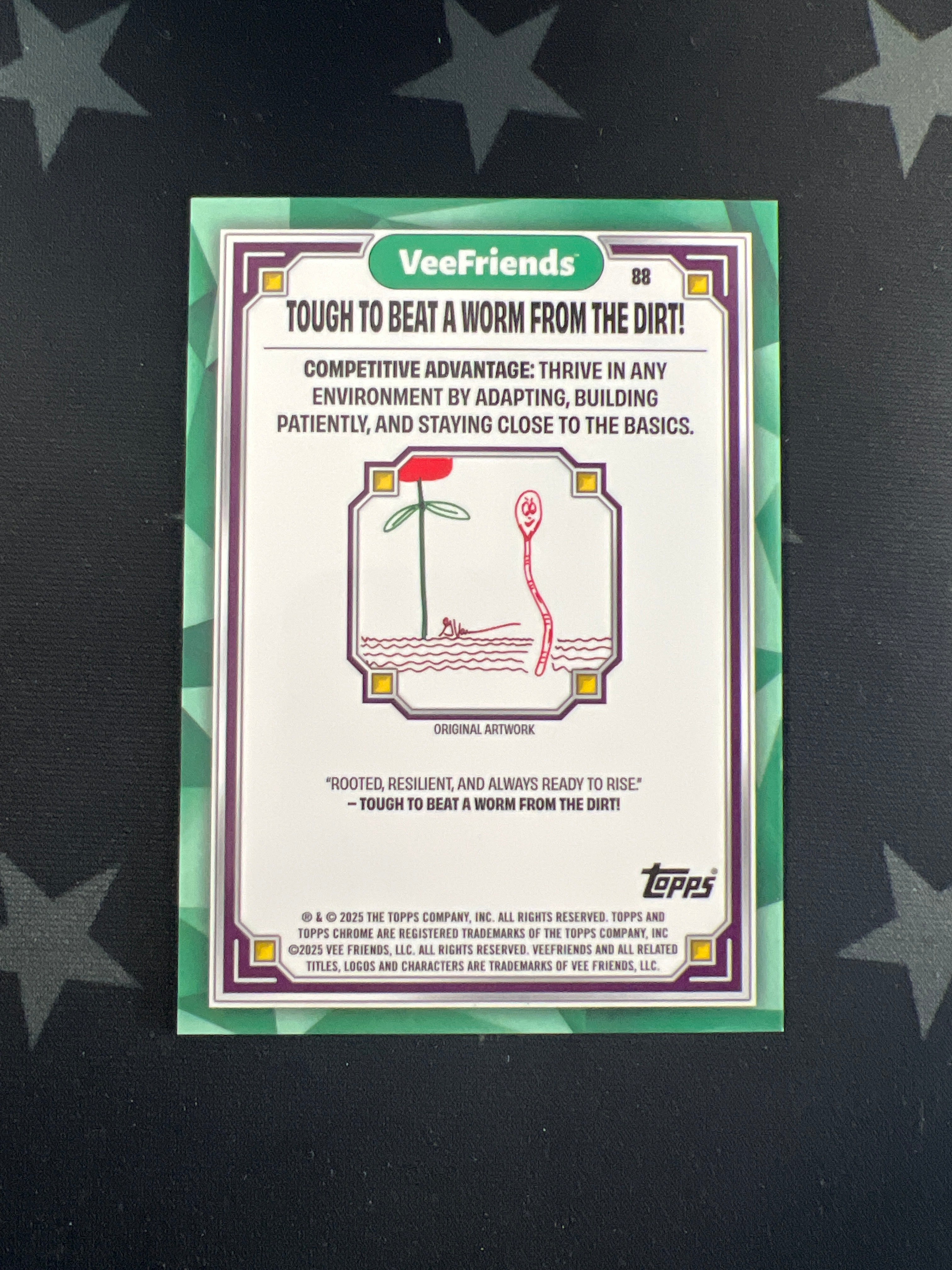 2025 Topps Chrome VeeFriends Tough To Beat A Worm From The Dirt Green Refractor /99 - Rare Collectible Trading Card for Sports Memorabilia & Gaming Enthusiasts - Perfect for Display, Trading, and Investment Collections