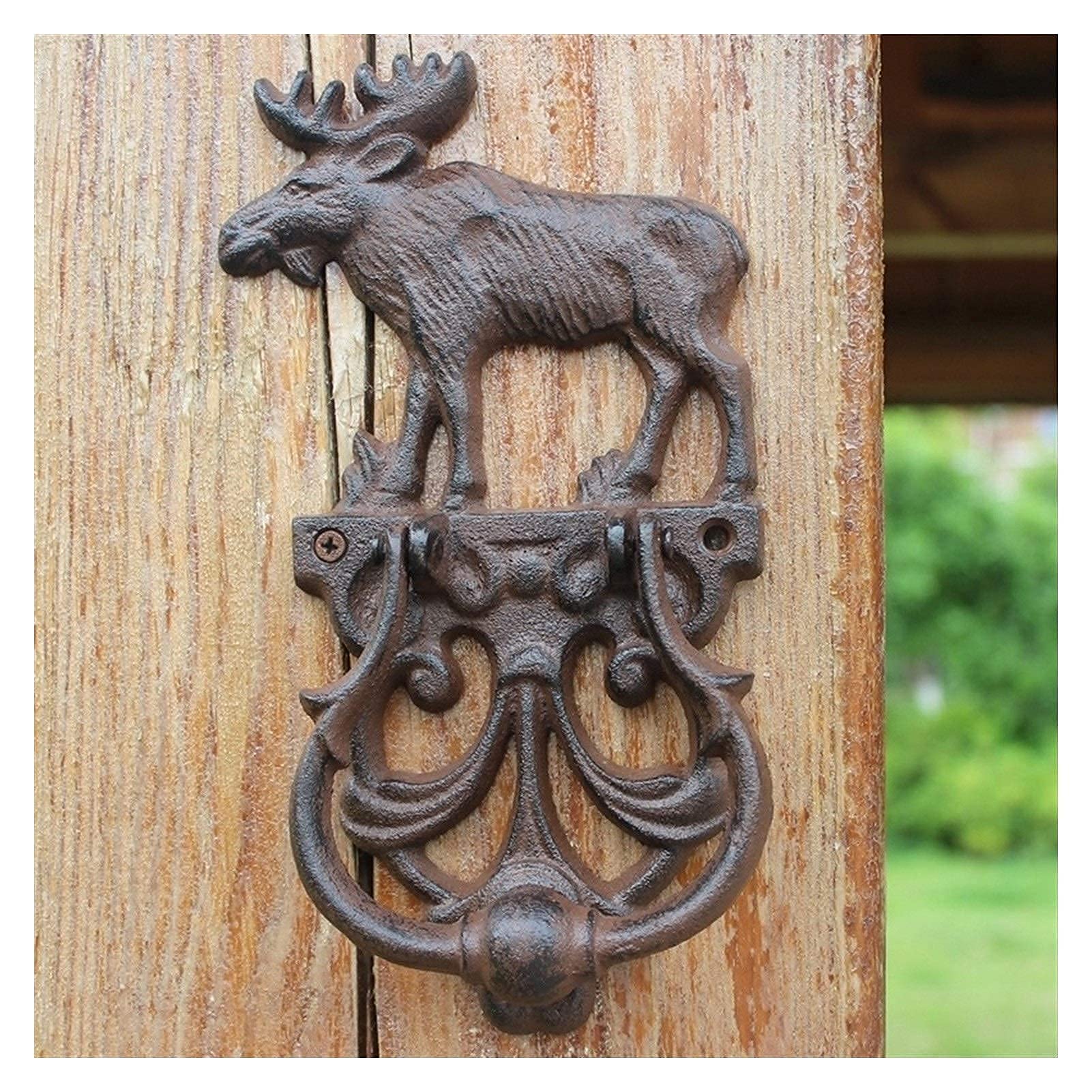 Vintage Owl Door Knocker - Antique Iron Door Handle with Deer Head Design - Handcrafted Garden & Home Wall Decoration - Heavy Duty Front Door Hardware for Rustic, Farmhouse & Victorian Style Homes (Perfect for Entry Doors, Garden Gates & Vintage-Themed Decor)