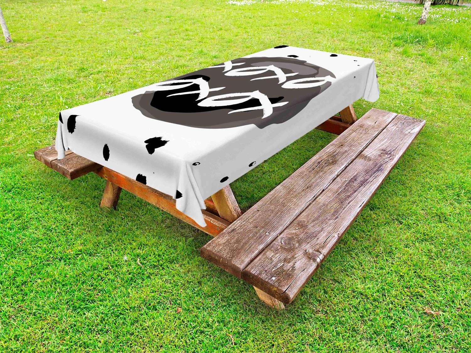 Ambesonne XO Outdoor Tablecloth - Round Ink Drops Design with Hugs & Kisses Print, Washable Picnic Table Cover 58