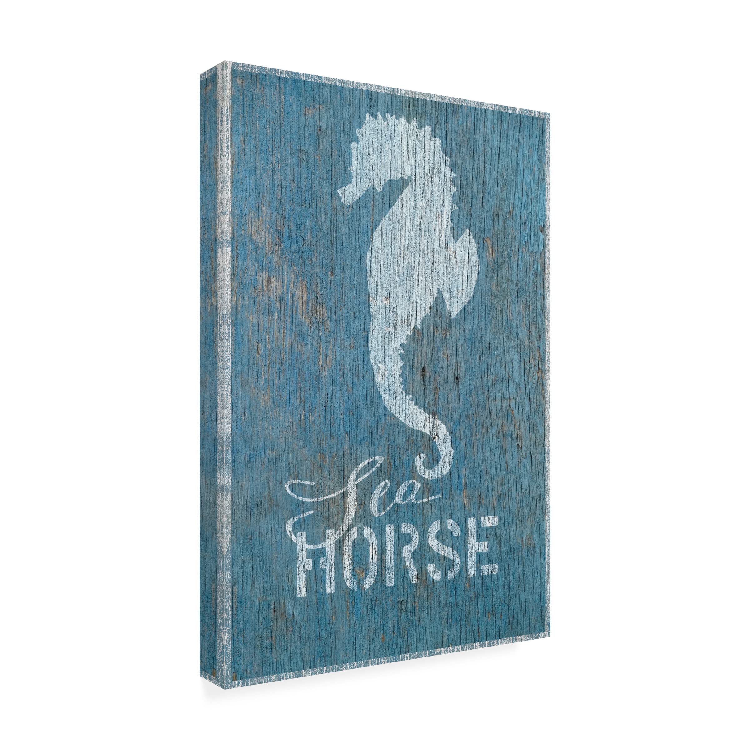 Trademark Fine Art 'Seahorse on Blue Wood 2' Canvas Wall Art by Cora Niele - Perfect for Beach House Decor, Coastal Living Room, or Ocean-Themed Bedroom