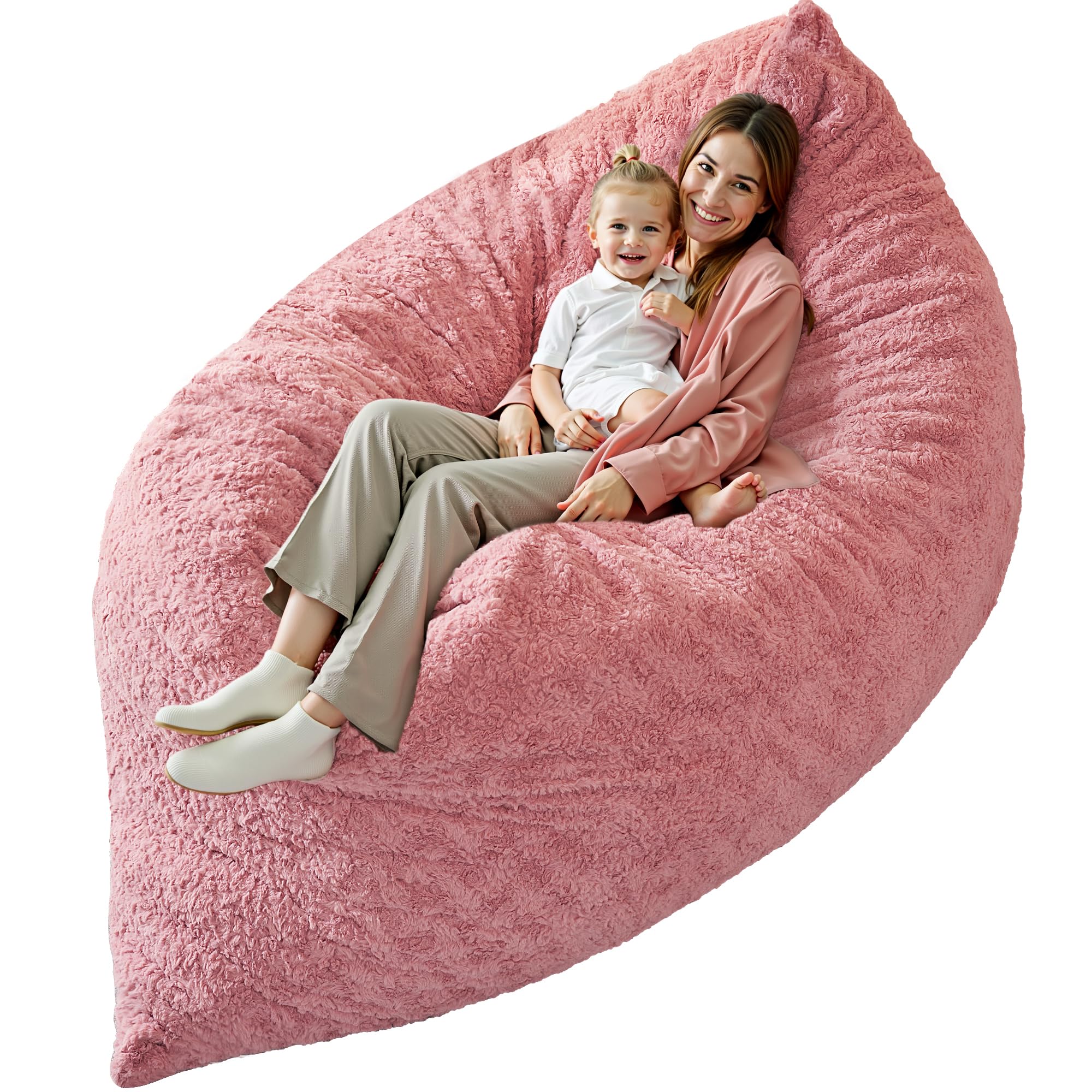 HABUTWAY 4 in 1 Bean Bag Chair with Memory Foam - Giant Faux Fur Sofa for Adults - Machine Washable Pink Bean Bag - Perfect for Living Room, Bedroom & Game Room Relaxation