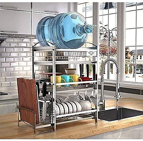 3-Tier Stainless Steel Plate Rack Dish Drainer with Utensil Holder & Cutting Board Storage - Space Saving Kitchen Organizer for Pans, Plates & Cookware (Silver, Size B) - Perfect for Small Kitchens, Dish Drying & Countertop Organization