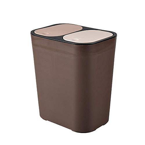 Brown Double Lid Trash Can with Dry Wet Separation - Kitchen & Living Room Waste Bin, Simple Press Cover Design for Easy Sorting - Ideal for Home, Office & Recycling Use