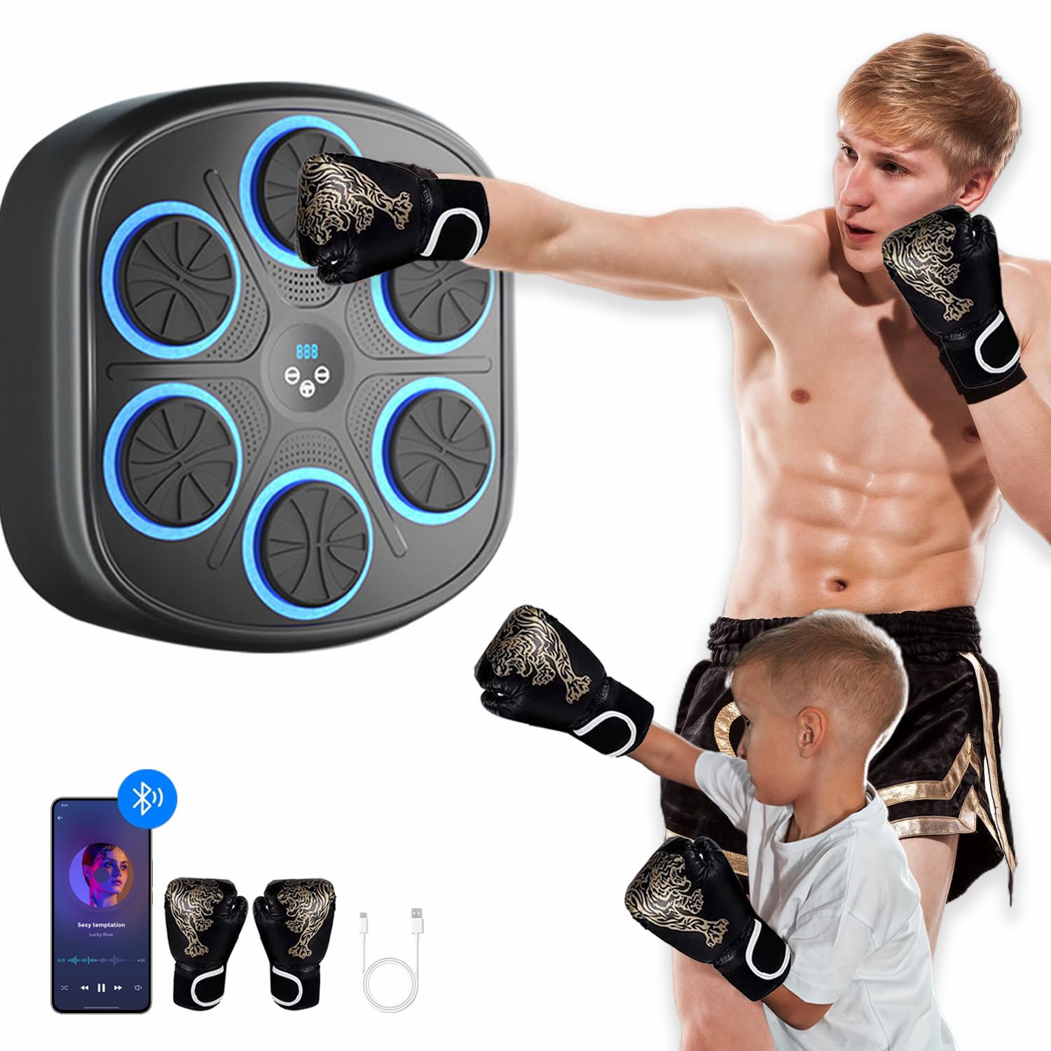 Smart Bluetooth Boxing Machine for Adults & Kids - Music Boxing Trainer with Gloves, Wall Mount Punching Bag for Home & Gym Workouts | Perfect for Fitness Training, Stress Relief & Family Fun
