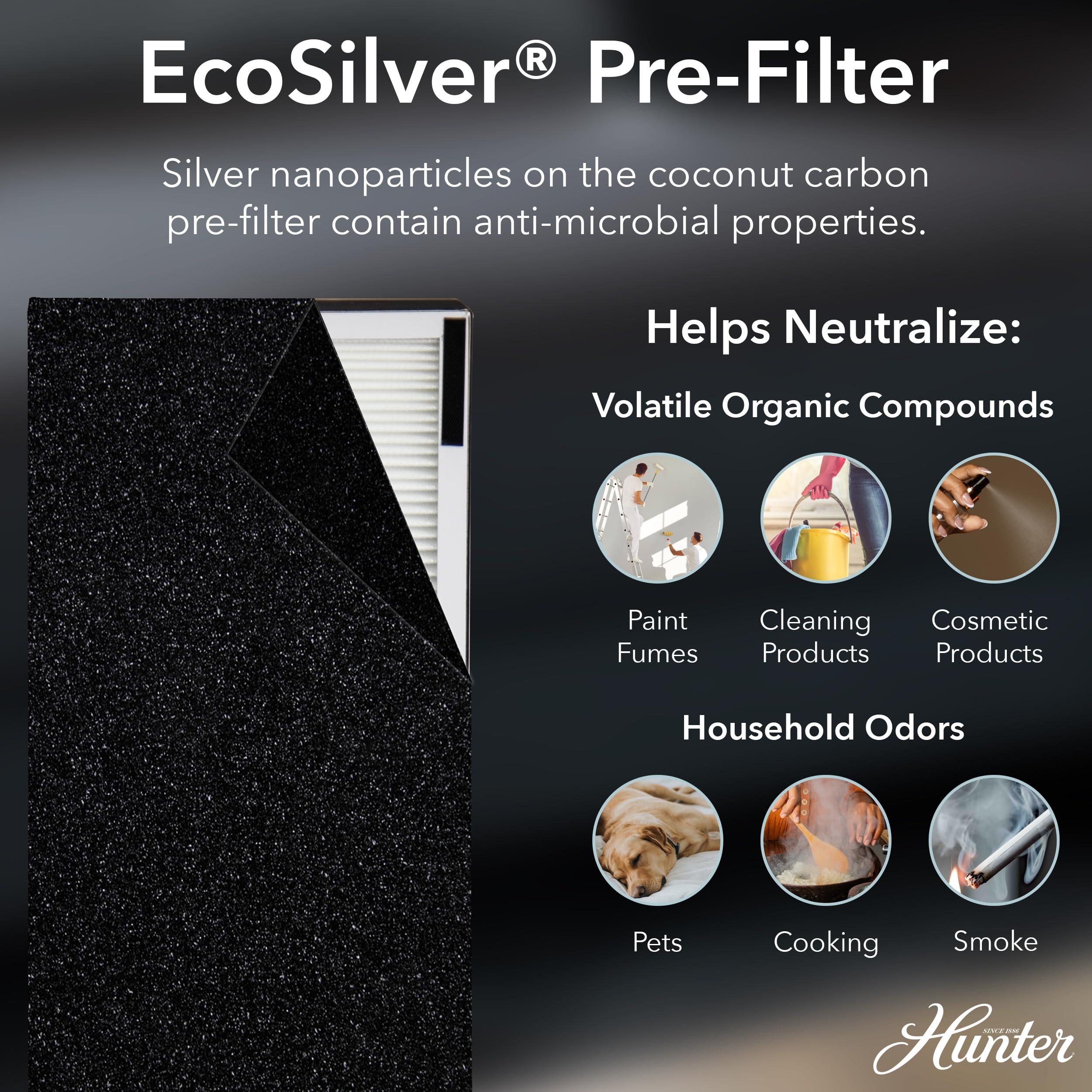 Hunter True HEPA Air Purifier for Large Rooms - 969 Sq Ft Coverage, 3 Fan Speeds & Sleep Mode | Removes Pet Dander, Smoke, Dust, Allergens & Odors | Ideal for Bedroom, Living Room & Office Use (Black)