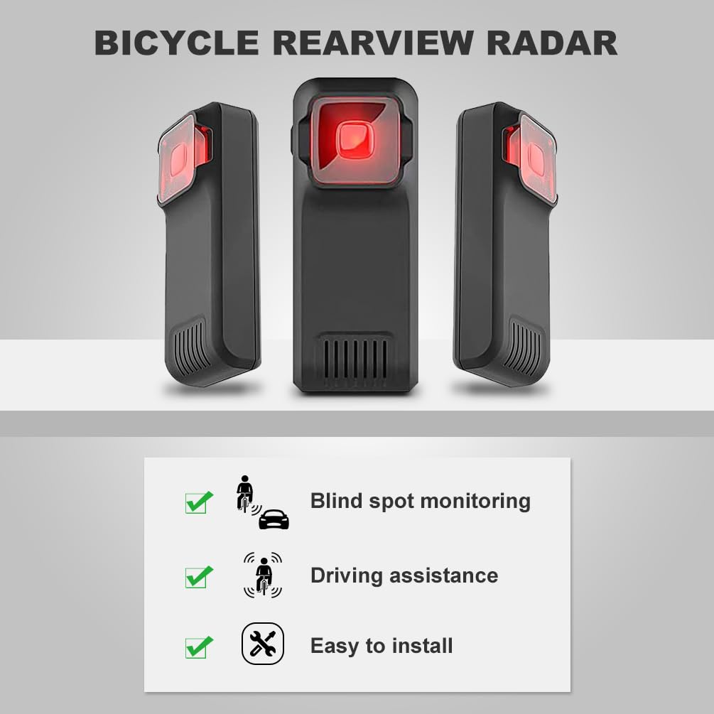 Bike Radar Tail Light with Visual & Audible Alerts - Compatible with Garmin Wahoo Bike Computers & Smartphones - Enhanced Cycling Safety for Night Rides & Urban Commutes