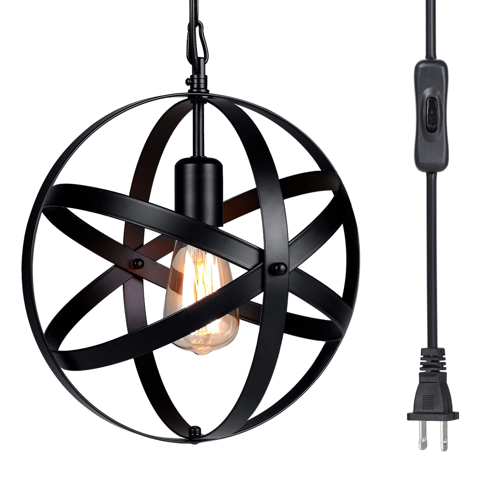 Tomshine Rustic Metal Plug-in Pendant Light - Farmhouse Chandelier for Kitchen, Dining Room, Bedroom & Living Room | Easy Installation Hanging Light Fixture for Home Decor