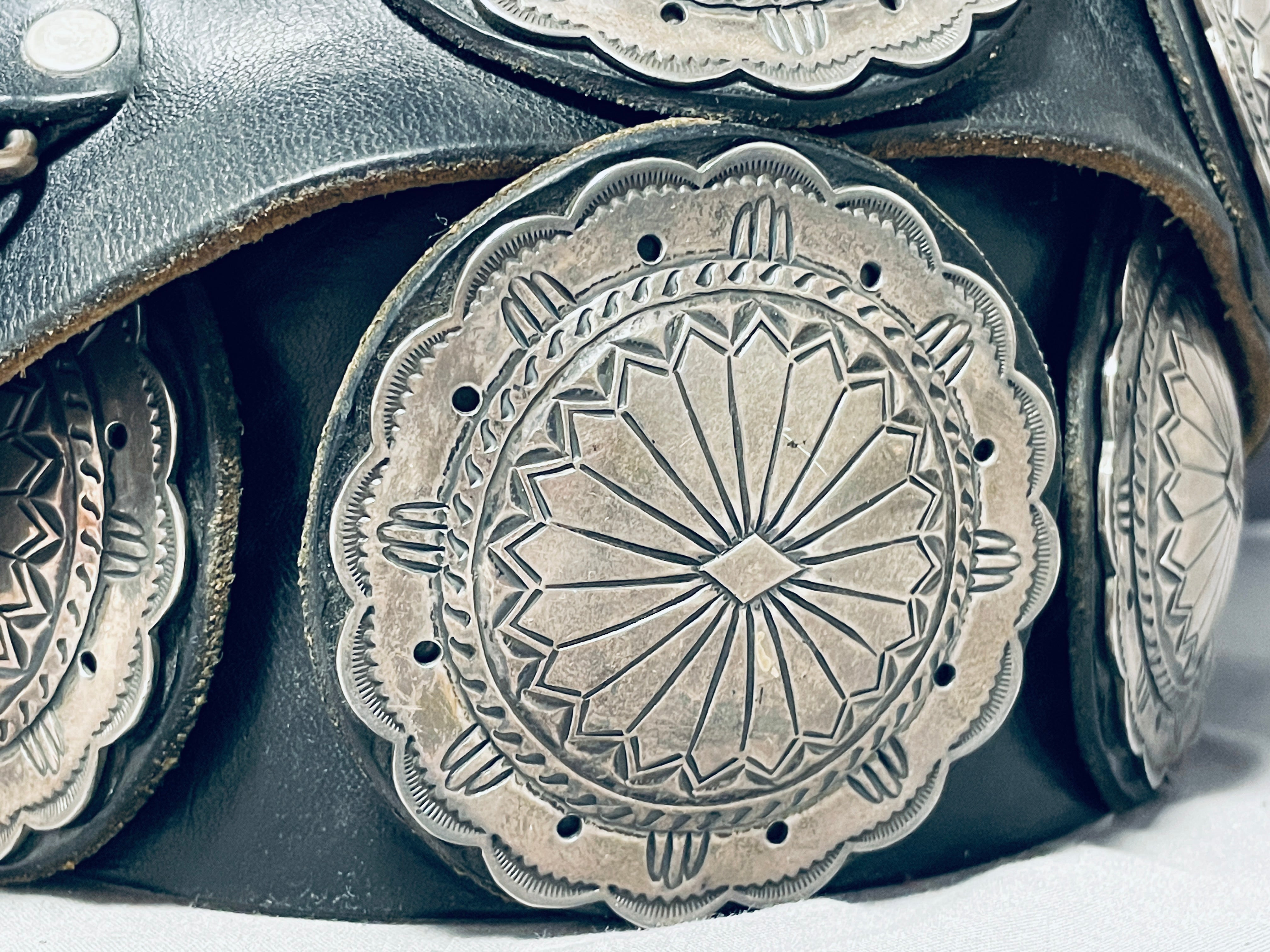 Vintage Navajo Sterling Silver Concho Belt - 1104g Authentic Native American Jewelry for Western Fashion & Boho Style