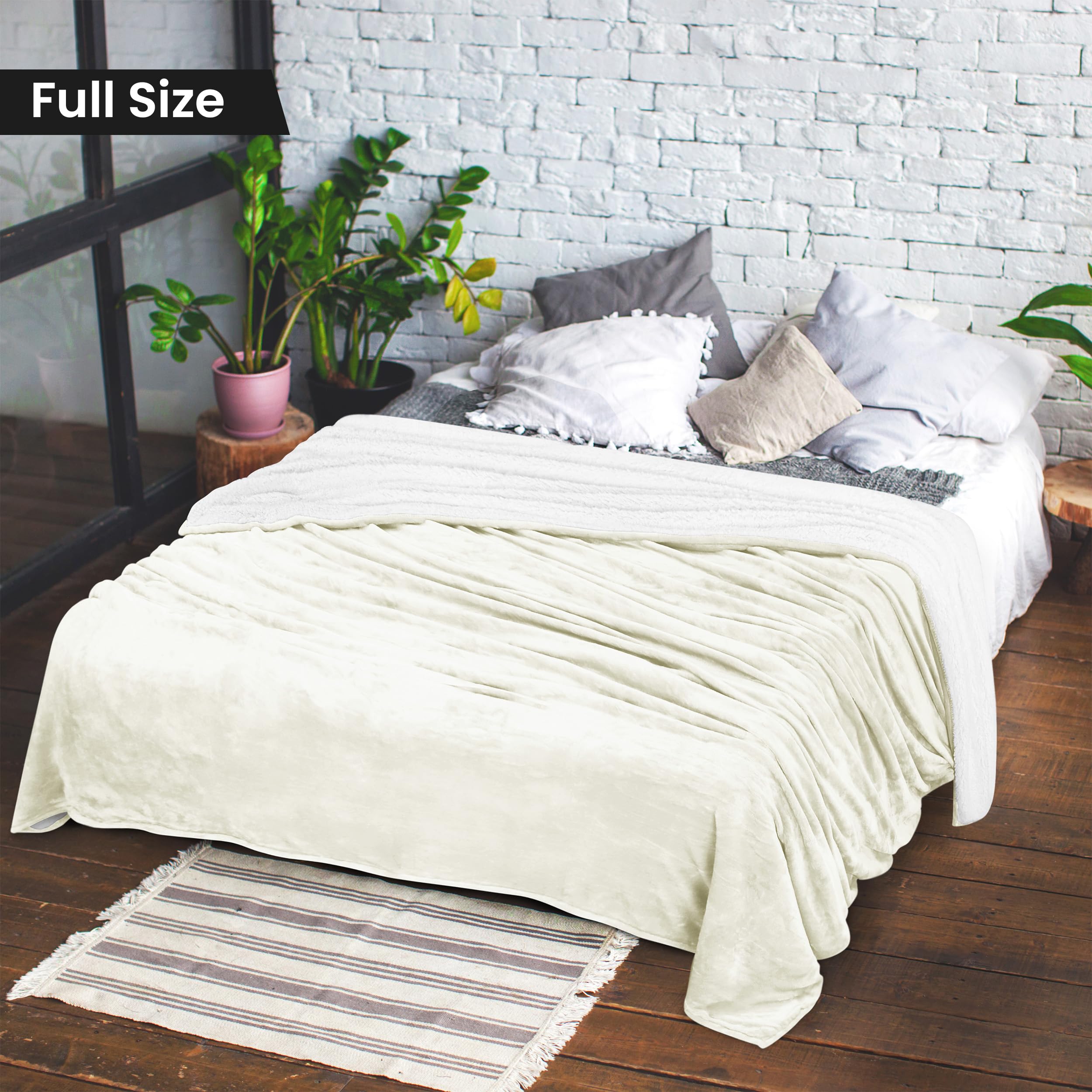 Utopia Bedding Sherpa Blanket Full Size (Ivory, 90x84 Inches) - Ultra Soft Lightweight Reversible Fleece Throw Blanket for Bed, Sofa, Camping & Travel - Cozy Warm Plush Blanket for Winter Nights, Movie Time & Home Decor