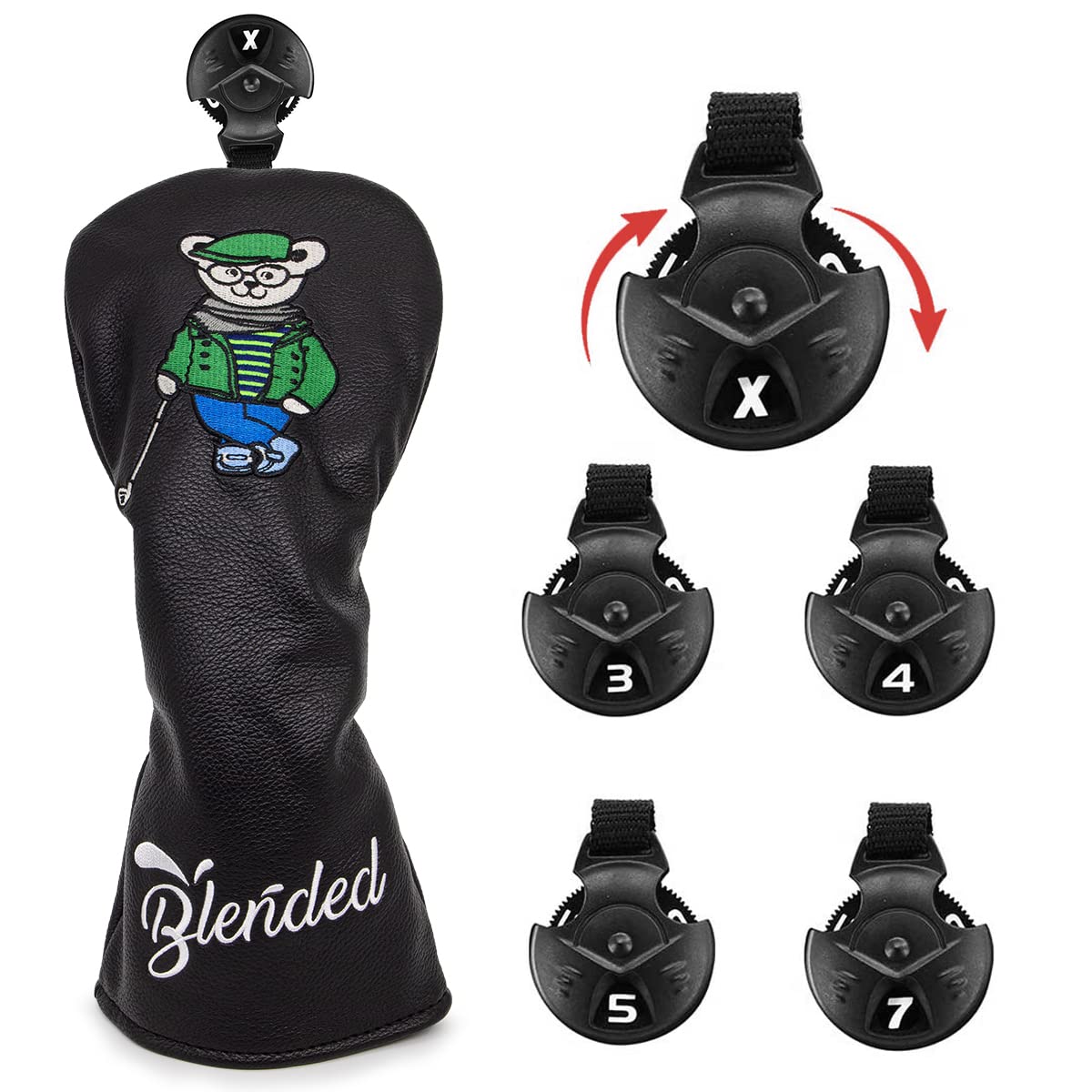 Premium Golf Club Head Covers Set for Driver, Fairway & Hybrids - 4-Piece Black Synthetic Leather Protection - Ideal for Men Golfers on Course or Driving Range Practice