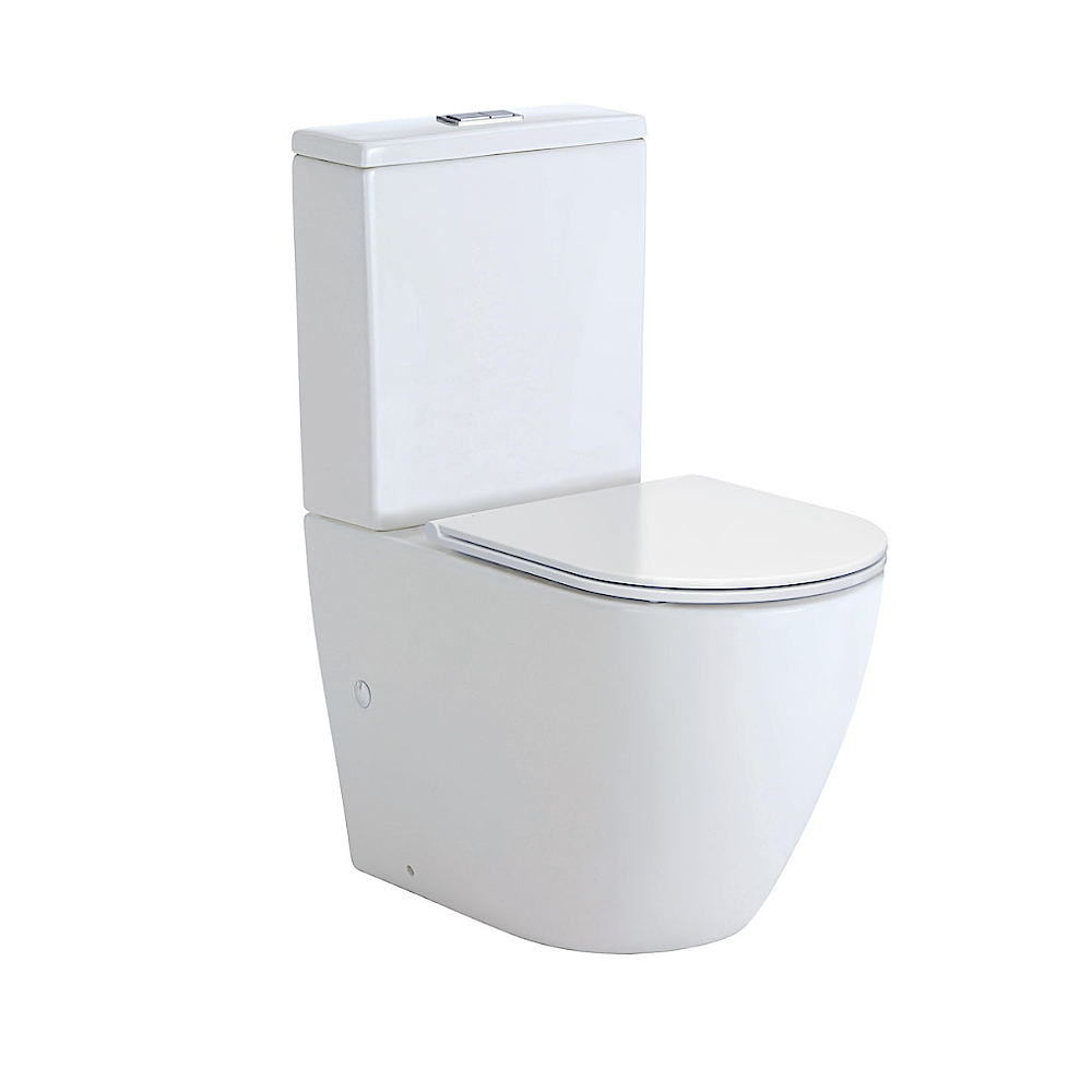 Fienza K002A Koko S-Trap Toilet Suite - 90/160mm White Bathroom Toilet with Chrome Buttons | Ideal for Modern Homes, Apartments & Commercial Spaces