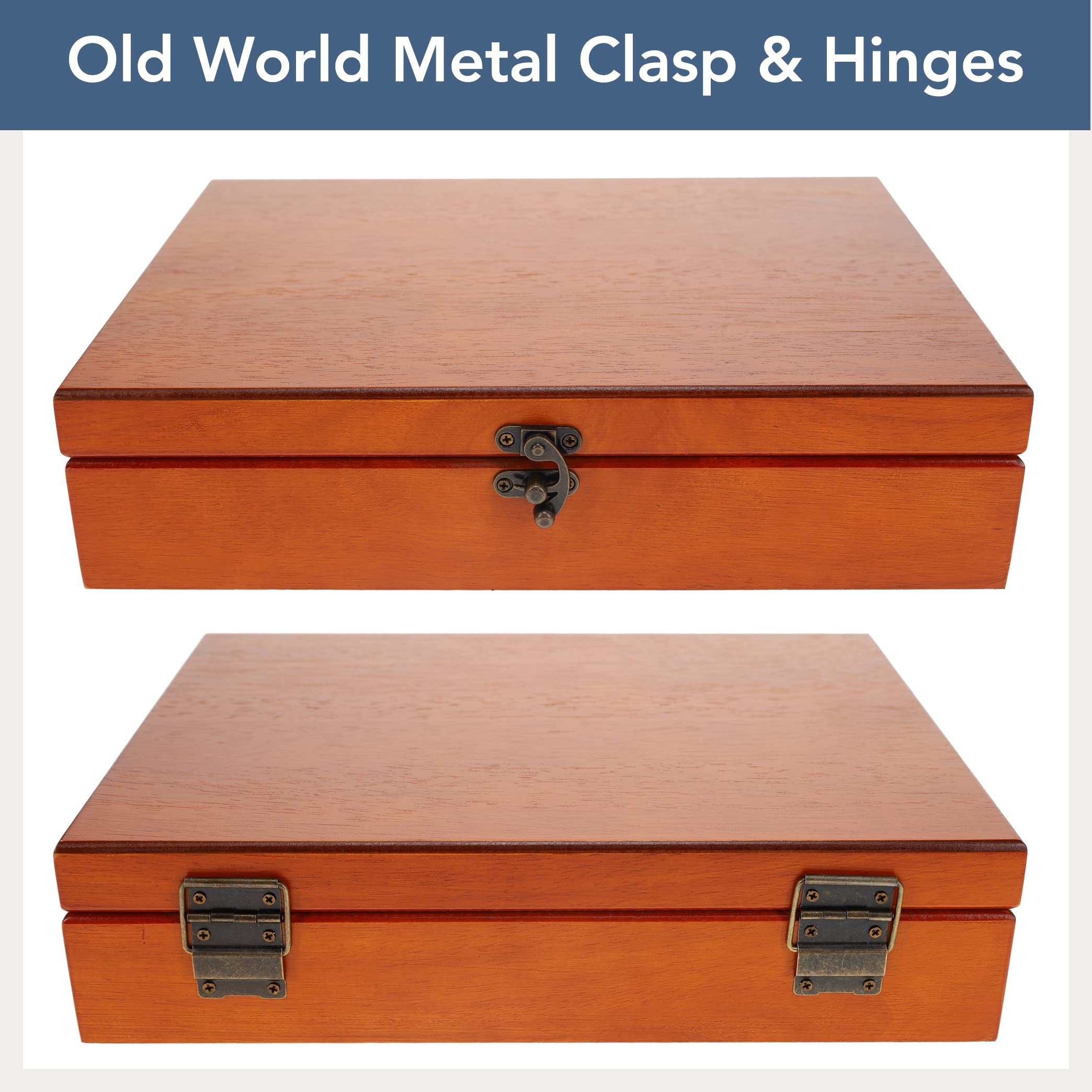 Old World Wooden Treasure Box with Brass Latch - Light Cherry Finish for Jewelry Storage